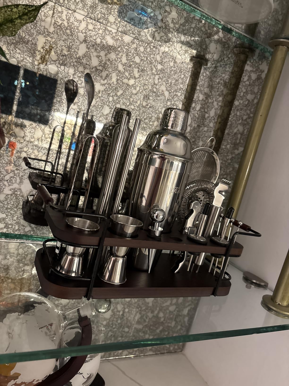 KITESSENSU Cocktail Shaker Set Bartender Kit with Stand | Complete 24-Piece Bar Set Cocktail Kit with All Bar Accessories: Martini Shaker, Jigger, Muddler | Drink Mixer Set for Home Bar Cocktails customer photo 1