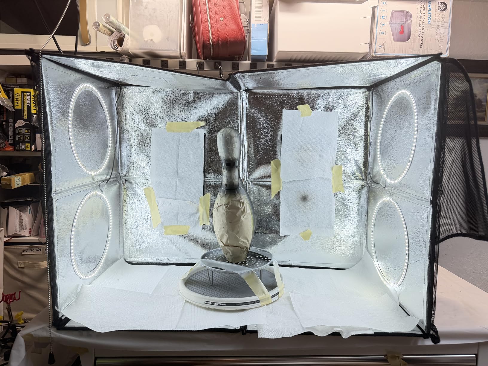 Airbrush Spray Booth with Dual Exhaust Fans, Portable Airbrush Paint Booth for Airbrushing, 2 Round Led Lights with 360° Coverage, Turntable and Extension Hose, Hobby Spray Booth Kit for Painting Model customer photo 1