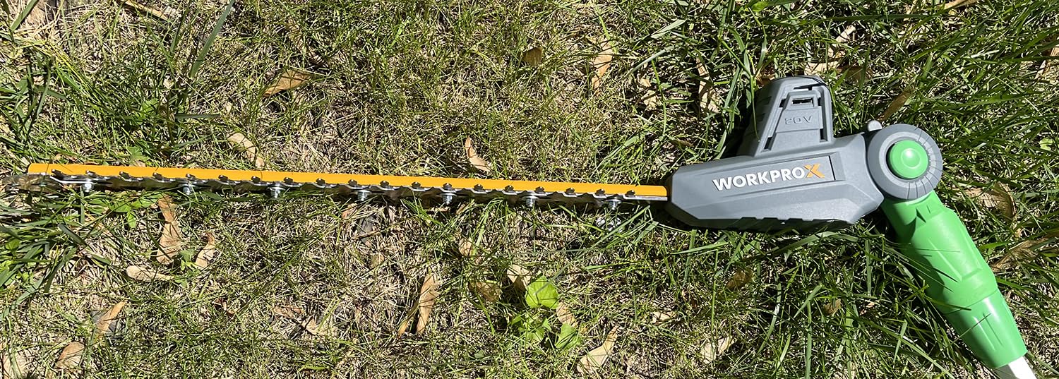 WORKPROX 20V Cordless Pole Hedge Trimmer, 9.2-Feet Reach, 11 Rotating Head, Electric Hedge Trimmer with Extension Pole, 2.0Ah Battery & Charging Cable Included customer photo 1