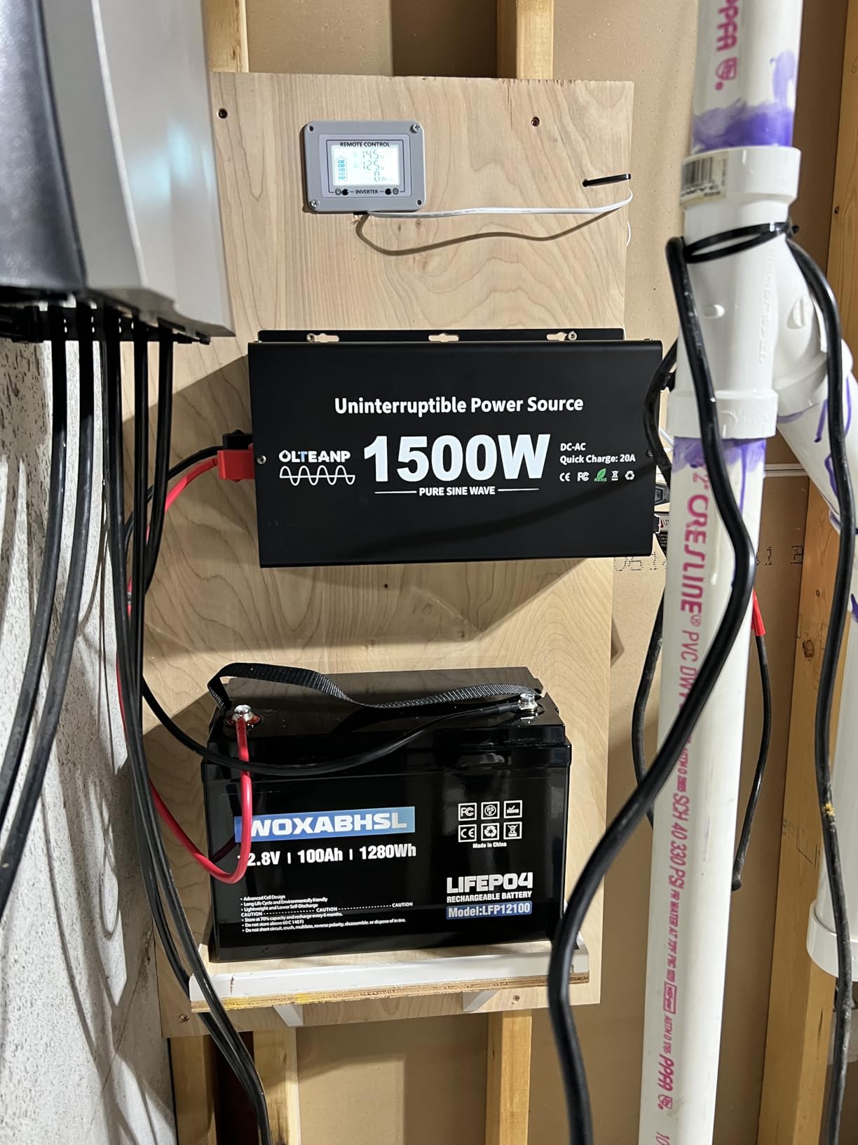 1500W Sump Pump Battery Backup System, Pure Sine Wave Inverter Charger with 25A Fast Charging, Auto Transfer Switch for Basement Flood Protection During Outages, LCD Remote customer photo 1