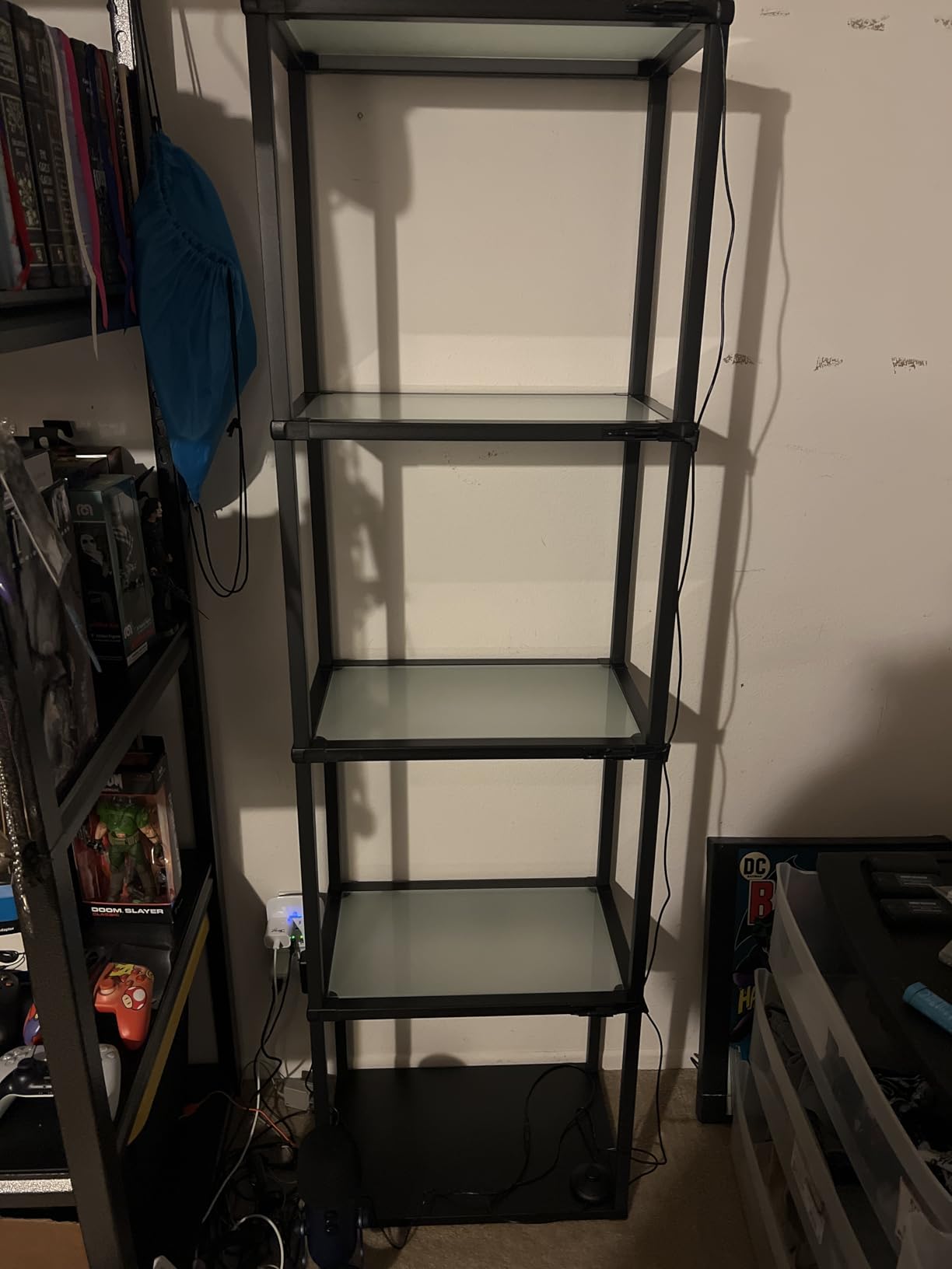 Tall Display Shelf Floor Lamp with Dimmable LED, 3 Color Temperatures, Sturdy Glass Curio Cabinet Bookcase with Remote Control customer photo 2