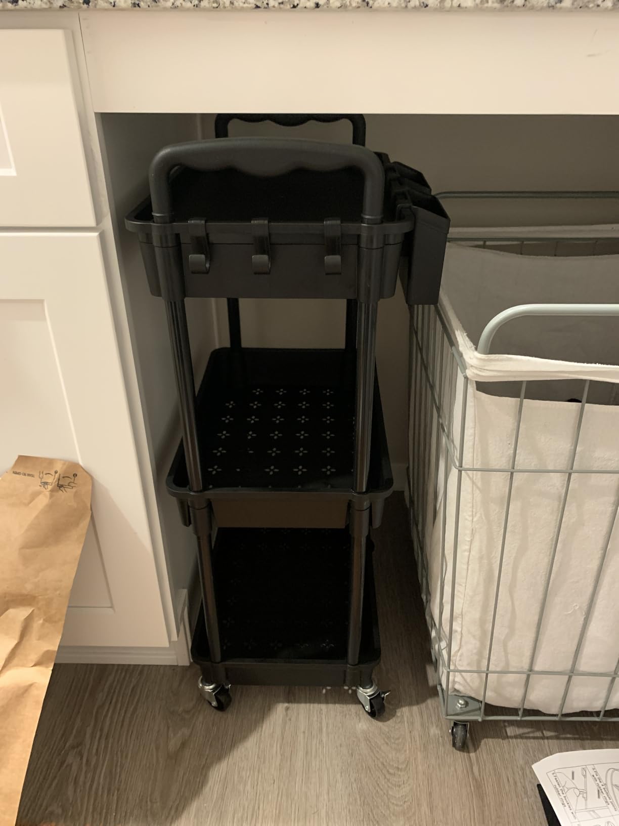 Goovilla 3 Tier Rolling Utility Cart Organizer with Removable Drawer, Stable and Sturdy Black Rolling Storage Carts with 2 Lockable Wheels for Bathroom, Kitchen, Snack, Craft, Makeup, Baby Essentials customer photo 2