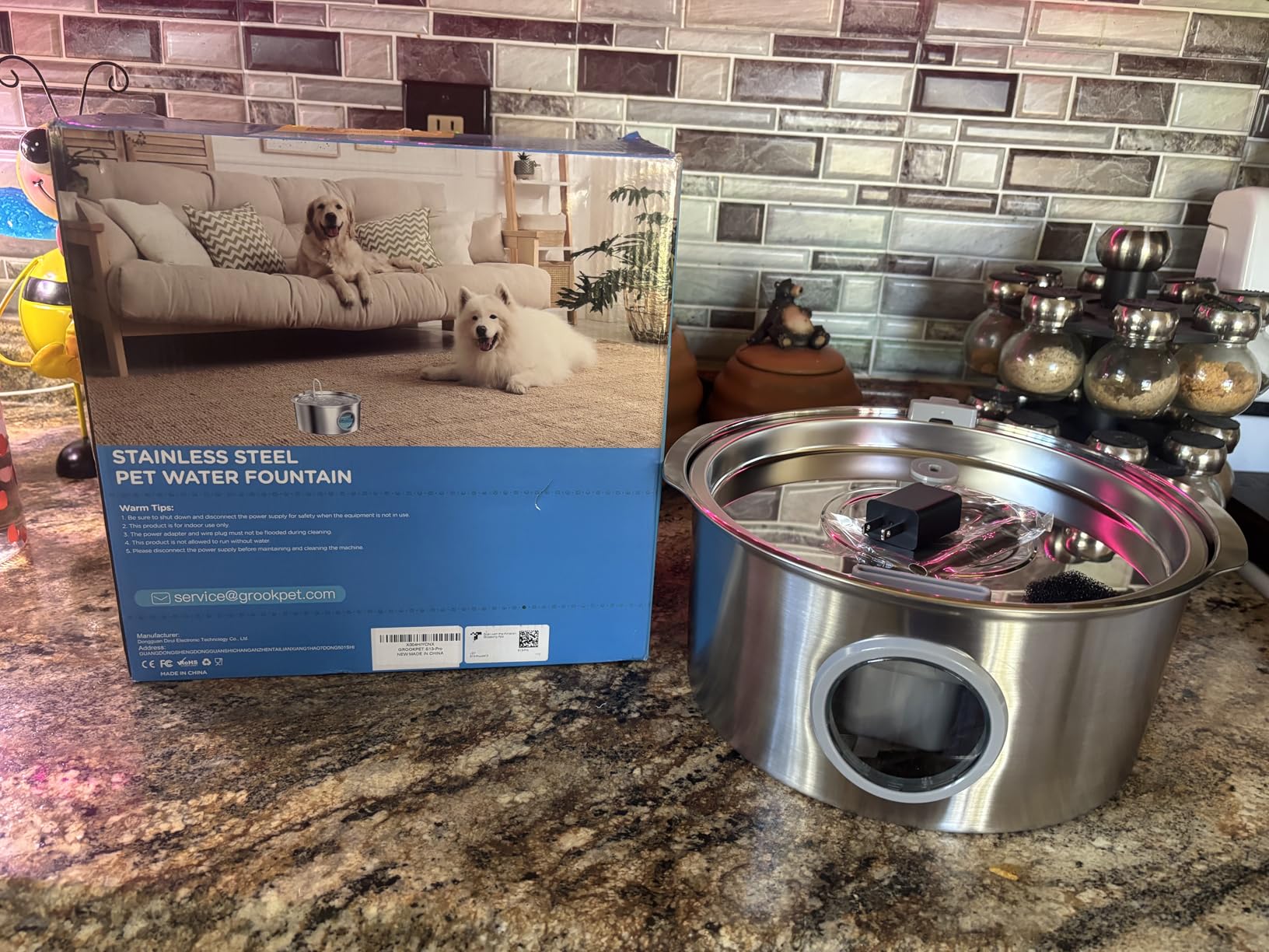 oneisall Dog Water Fountain, 7L/230oz/1.8G Quiet Dog Fountain Water Bowl, Stainless Steel with Visual Water Level customer photo 2