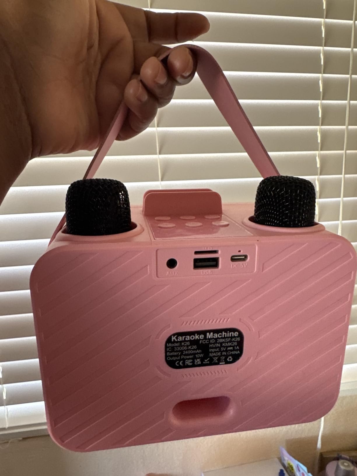 Karaoke Machine, Portable Bluetooth Speaker with 2 Wireless Microphone for Adults & Kids with LED Lights, Karaoke Microphone with PA System Supports USB/TF/AUX, Gift for Party (Pink) customer photo 1