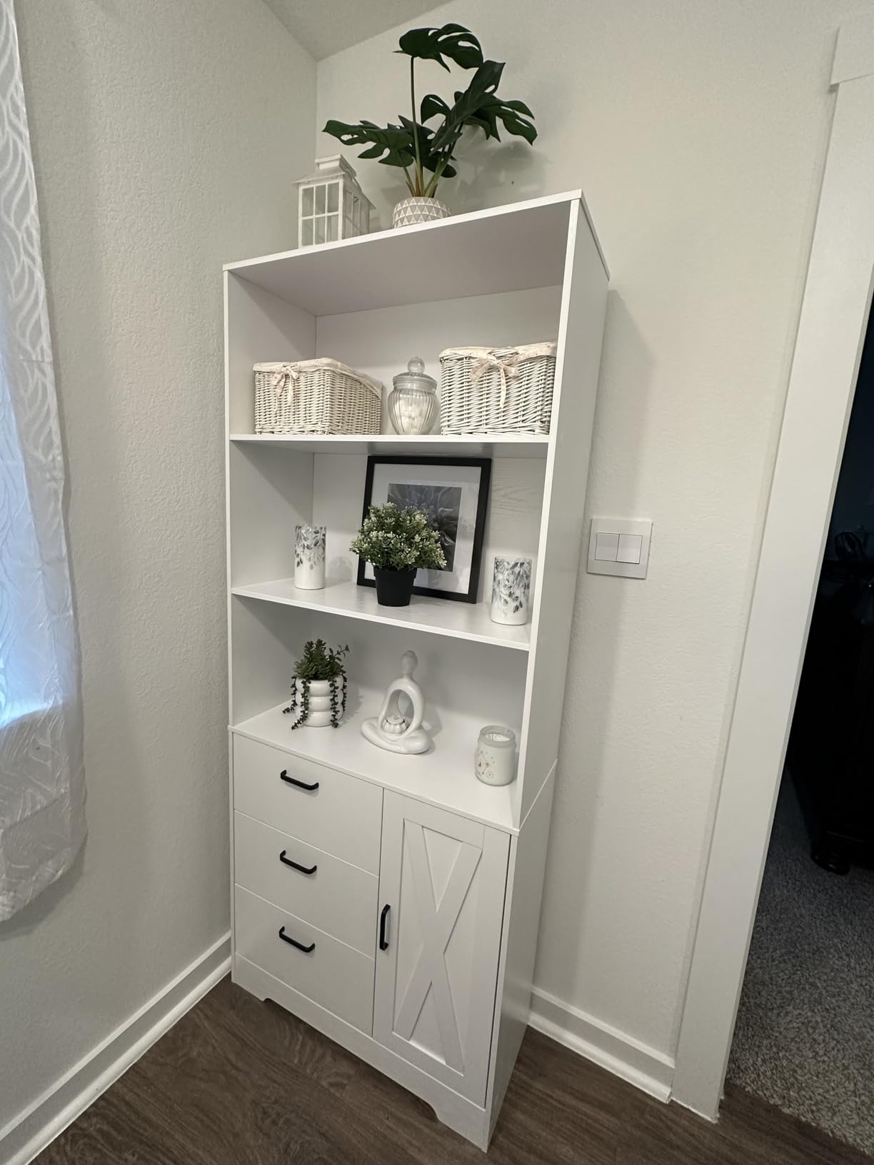 IRONCK Bookshelf with Door and 3 Drawers, 71in Tall Bookcase Shelf with 3-Tier Shelves, for Bedroom Living Room Entrance Hallway Home Office customer photo 1