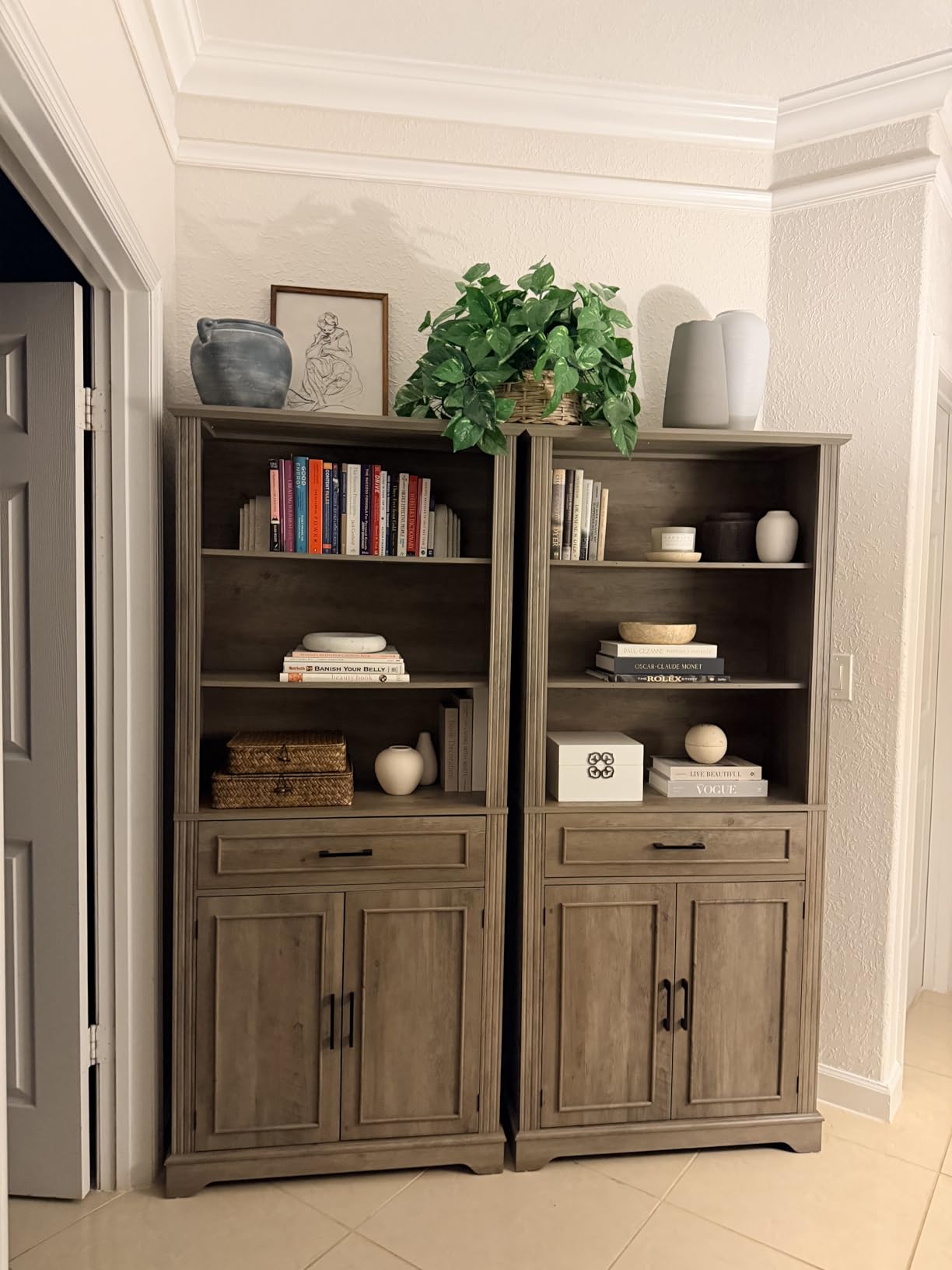 SEDETA Farmhouse Bookshelves and Bookcases with Doors and Drawer, Bookshelf with Storage, Floor Standing 6 Shelf Display Storage Shelves 70 in Tall Bookshelf for Home Office, Living Room, White customer photo 2