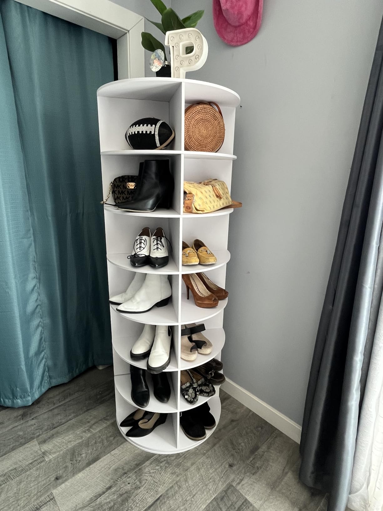 7 Tier Rotating Shoe Rack Tower, 360° Spinning Display Rack, Space Saving Storage Organizer with Lazy Susan for Closet, Hallway, Bedroom, Living Room, Dressing Room customer photo 1
