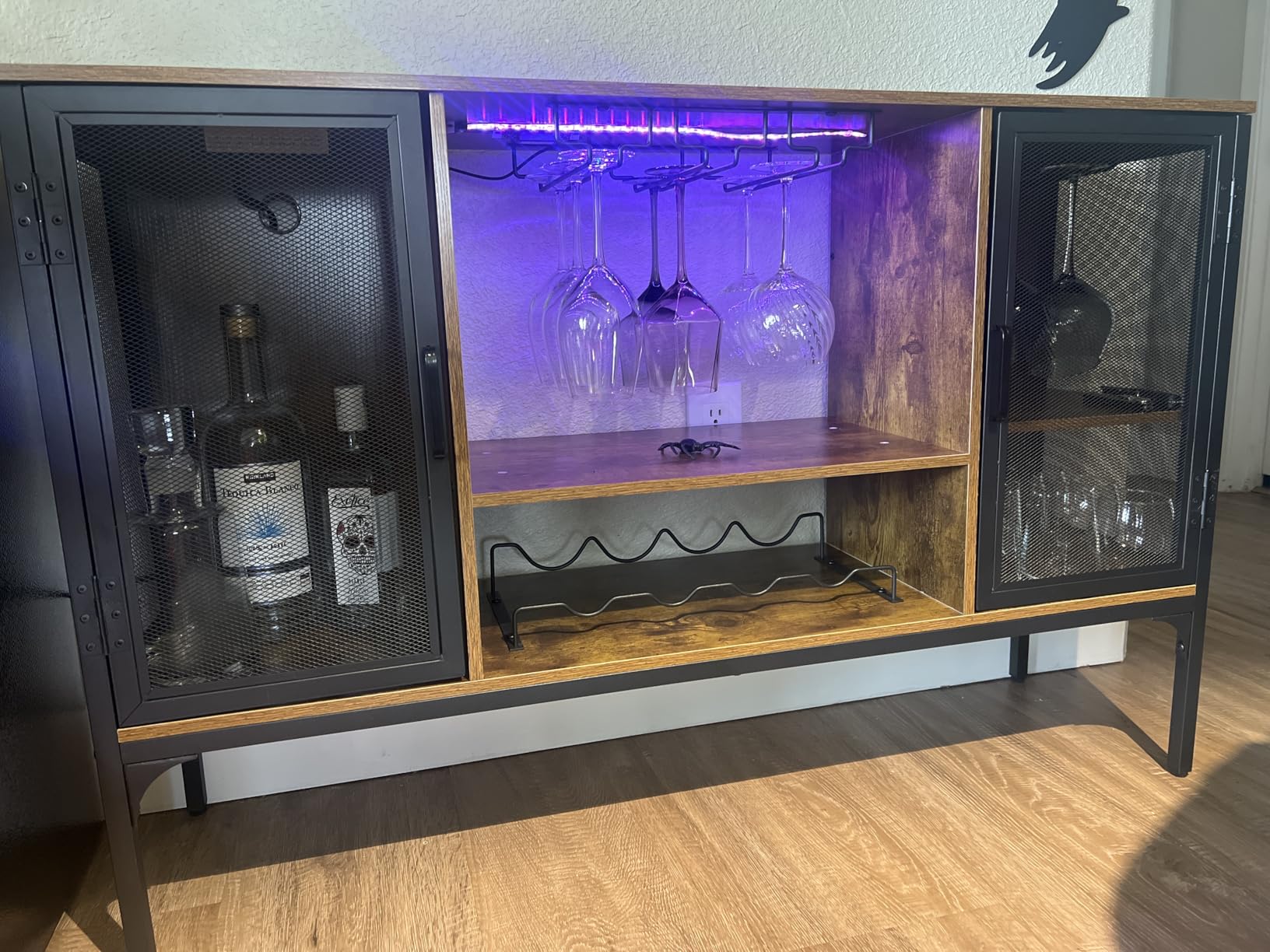 Homieasy Wine Bar Cabinet with Power Outlets & LED Lights, Industrial Coffee Bar Cabinet with Wine Rack for Home Bar, Liquor Bar Storage Cabinet for Home, Kitchen, Living Room, Black customer photo 1