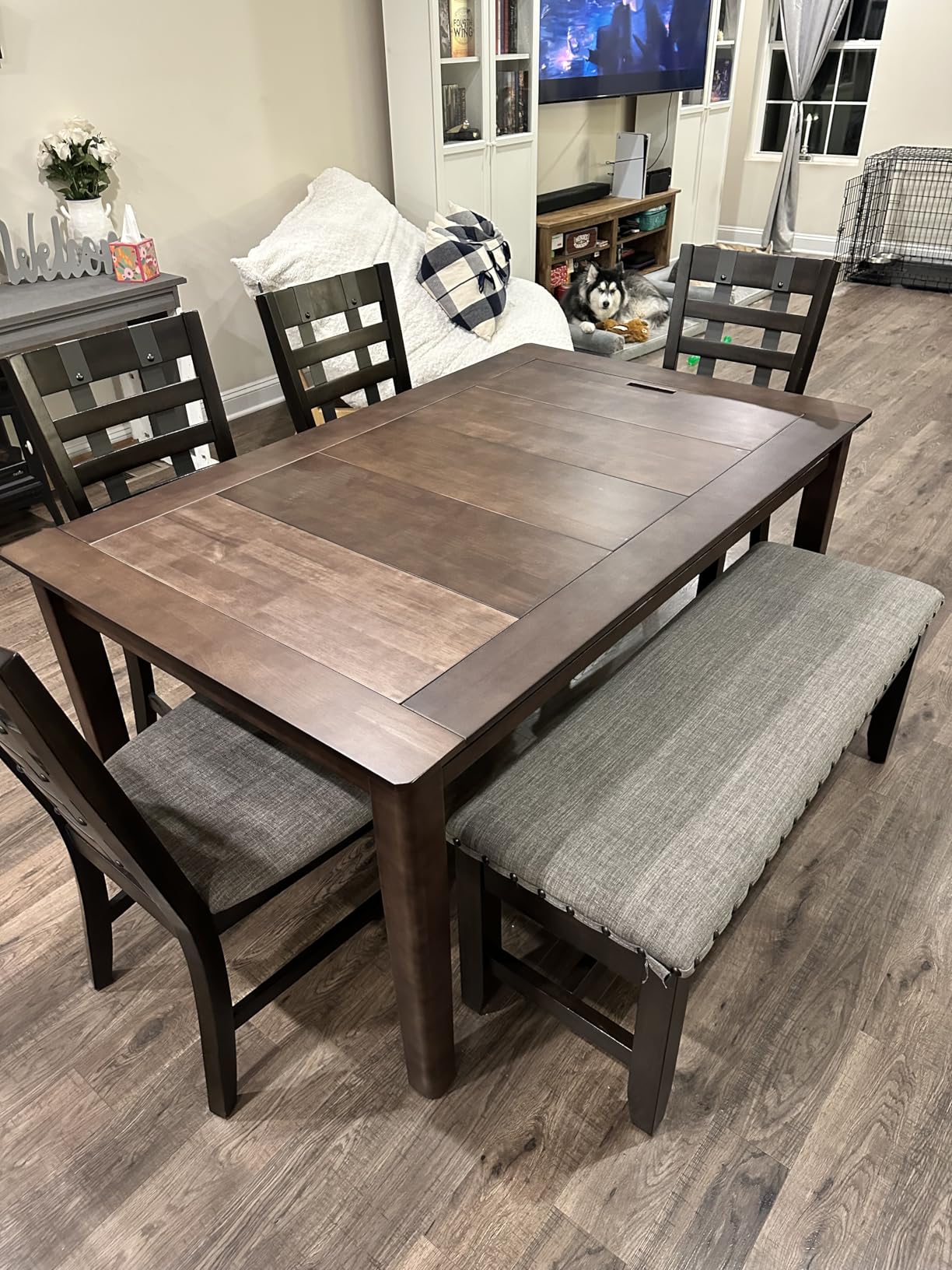 Solid Wood Board Game Table for 4-6 Players, Dining/Gaming Table with 54