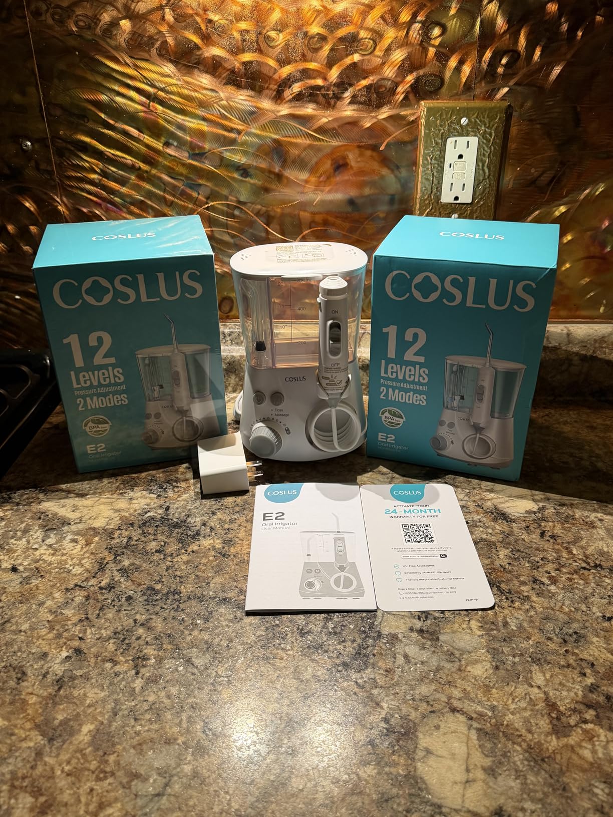 COSLUS E2 Advanced Water Flosser for Teeth: 2 Modes & 12 Pressure Settings Electric Dental Pick for Orthodontic, Braces, Sensitive Gums - Home Use, 5 Jet Tips for Multiple Users, Family, White customer photo 1