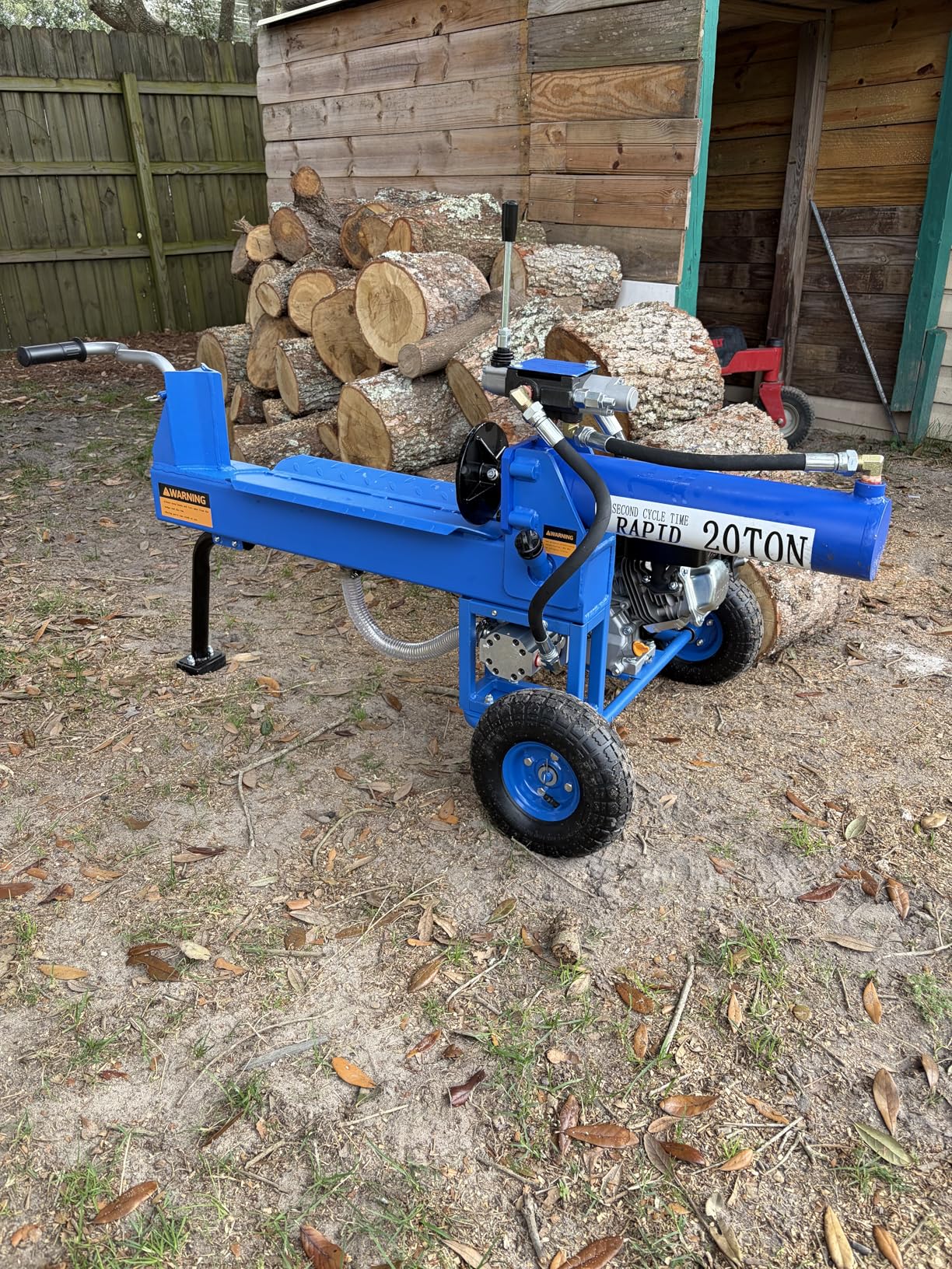 20 Ton Portable Gas Log Splitter, 7HP Engine Wood Splitter with Rapid Auto Return Hydraulic Pump, Horizontal Full Beam Steel Wedge, Max Splitting Size 21