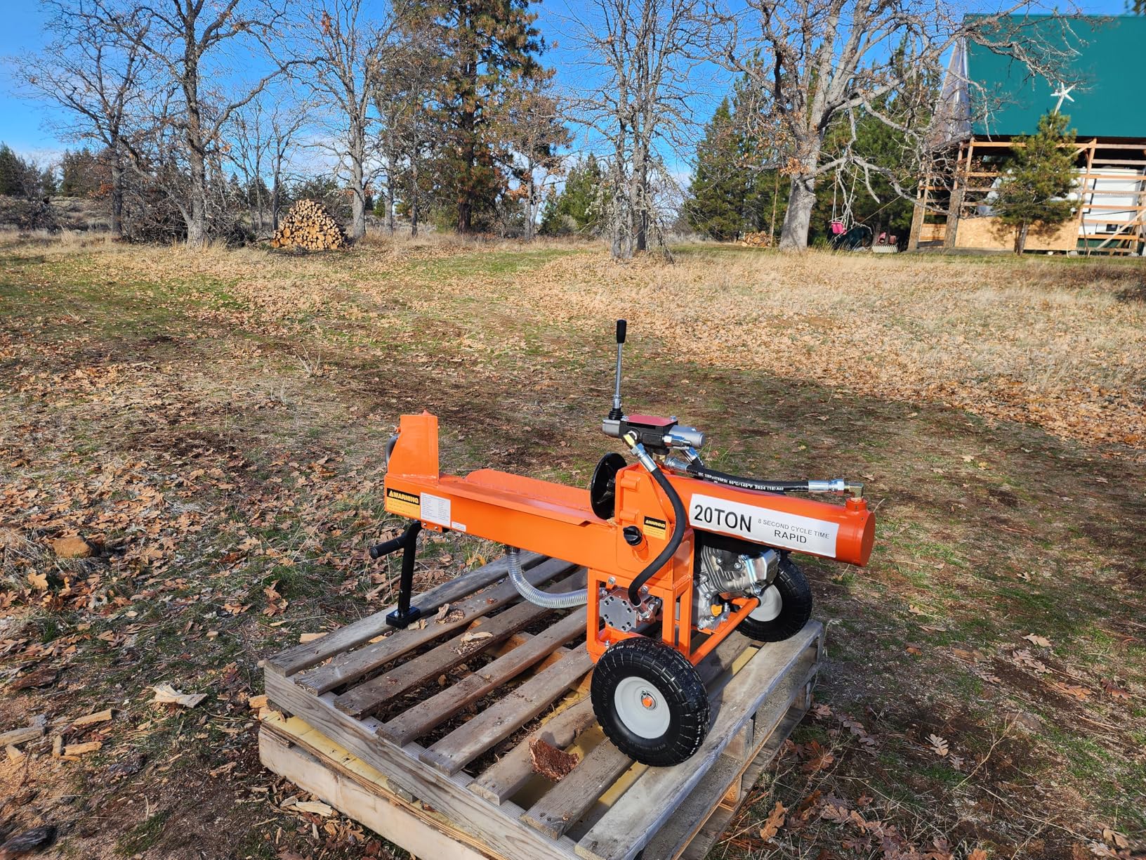 Log Splitter Portable, 20 Ton Auto Return Ram System Gear Pump 7HP Engine Horizontal Full Beam Steel Wedge Firewood Splitting Forestry Harvesting, EPA Certificated (Green) customer photo 1