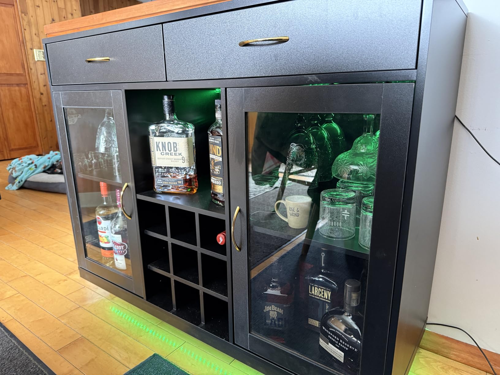 Wine Bar Cabinet with LED Lights, Coffee Bar Cabinet with Wine and Glass Rack, Black Bar Cabinet Liquor Cabinet, Kitchen Buffet Sideboard with Storage for Living Room, Dining Room customer photo 2