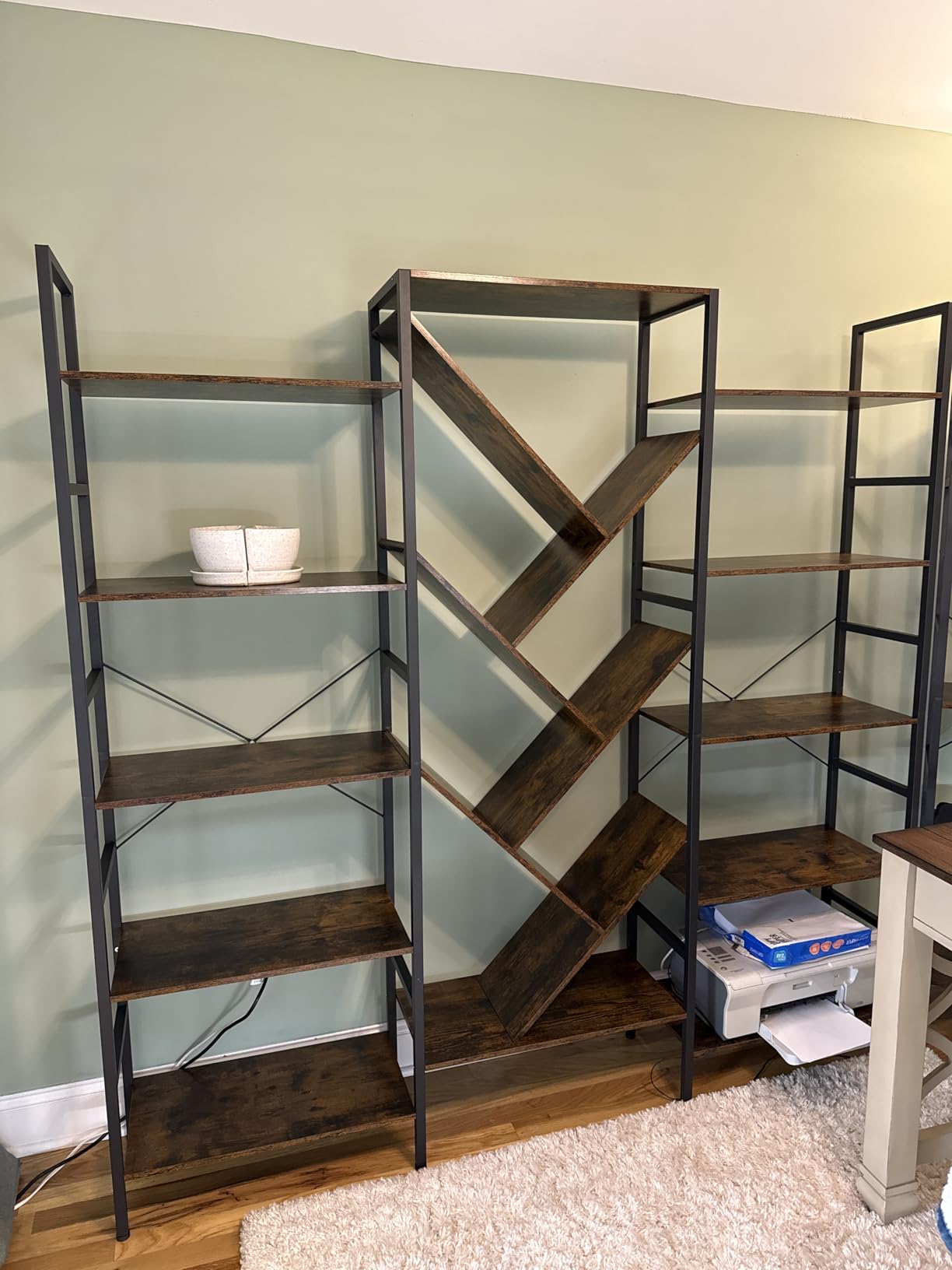 INNOD 70x70 Triple 5 Tier Book Shelf, Large Wooden Bookcase with 17 Open Display Shelf, Modern Tree Bookshelf Metal Frame Tall Book Case Furniture for Living Room Bedroom Home Office Rustic Brown customer photo 1