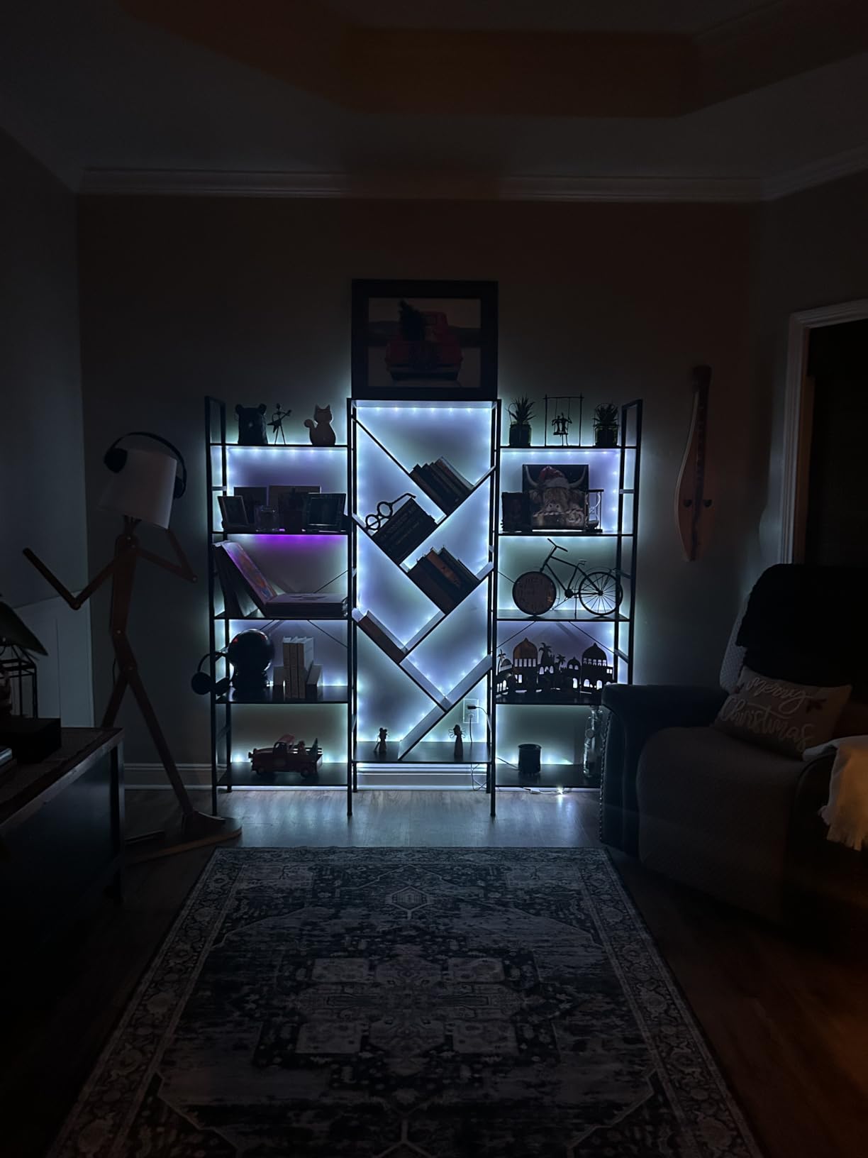 INNOD 70x70 Triple 5 Tier Book Shelf, Large Wooden Bookcase with 17 Open Display Shelf, Modern Tree Bookshelf Metal Frame Tall Book Case Furniture for Living Room Bedroom Home Office Rustic Brown customer photo 2