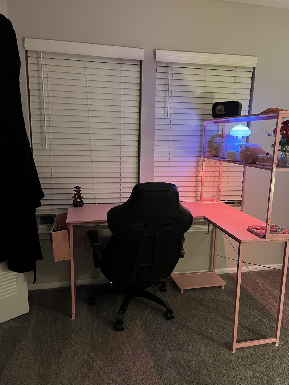 ODK 53 Inch L Shaped Gaming Desk with LED Lighting Reversible Desk with Power Outlets Cornor Computer Table with Storage Shelves & Bag & Iron Hook Home Office Table for Writing Study Black customer photo 2