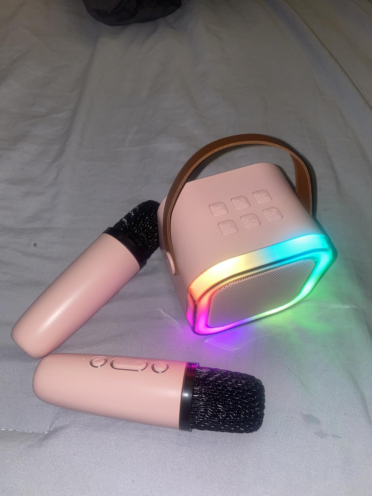 Mini Karaoke Machine for Kids,Portable Bluetooth Speaker with 2 Wireless Microphones,Toddler Music Player Toys,Easter Birthday Gifts for 3,4,5,6,7,8,9,10,11,12+Years Old Girls Boys (Pink) customer photo 2