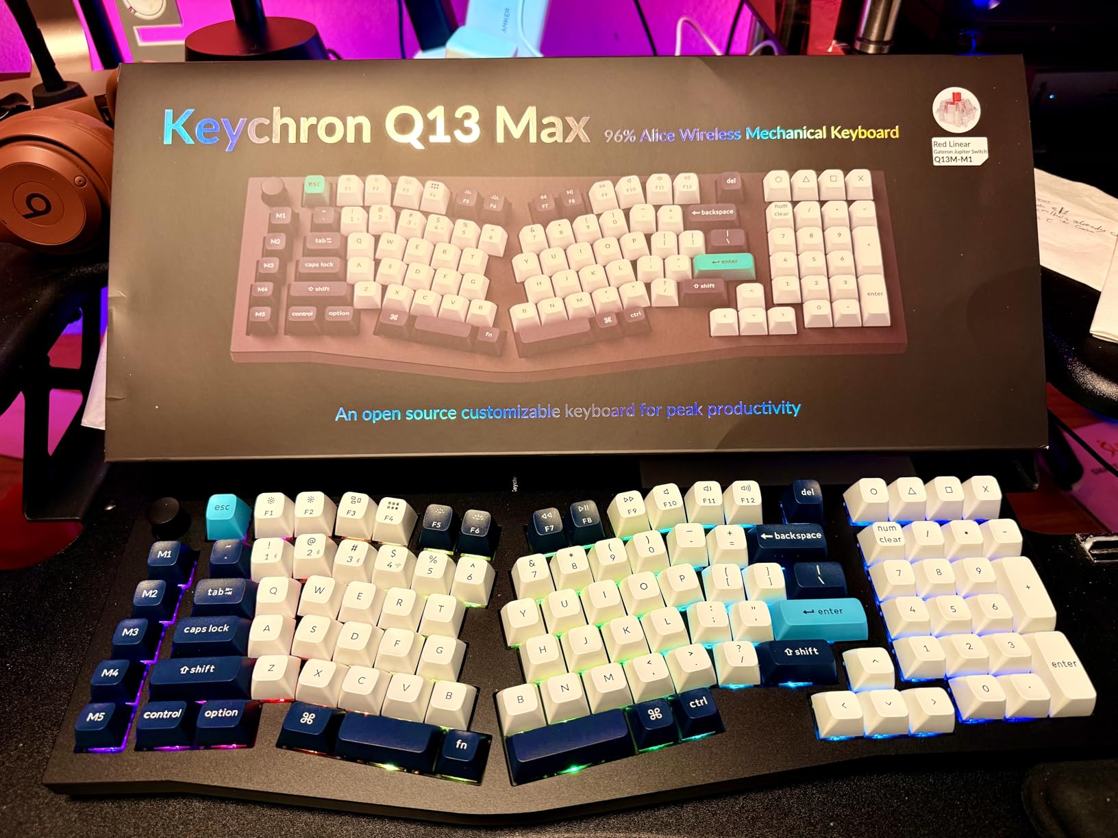 Keychron Q13 Max Alice Layout QMK Wireless Custom Ergonomic Mechanical Keyboard with 3-Mode BT5.2/2.4GHz/USB-C, Hot Swappable PBT Keycaps, RGB Backlight, Red Switch & Knob for MacOS & Windows, Q13M-M1 customer photo 1