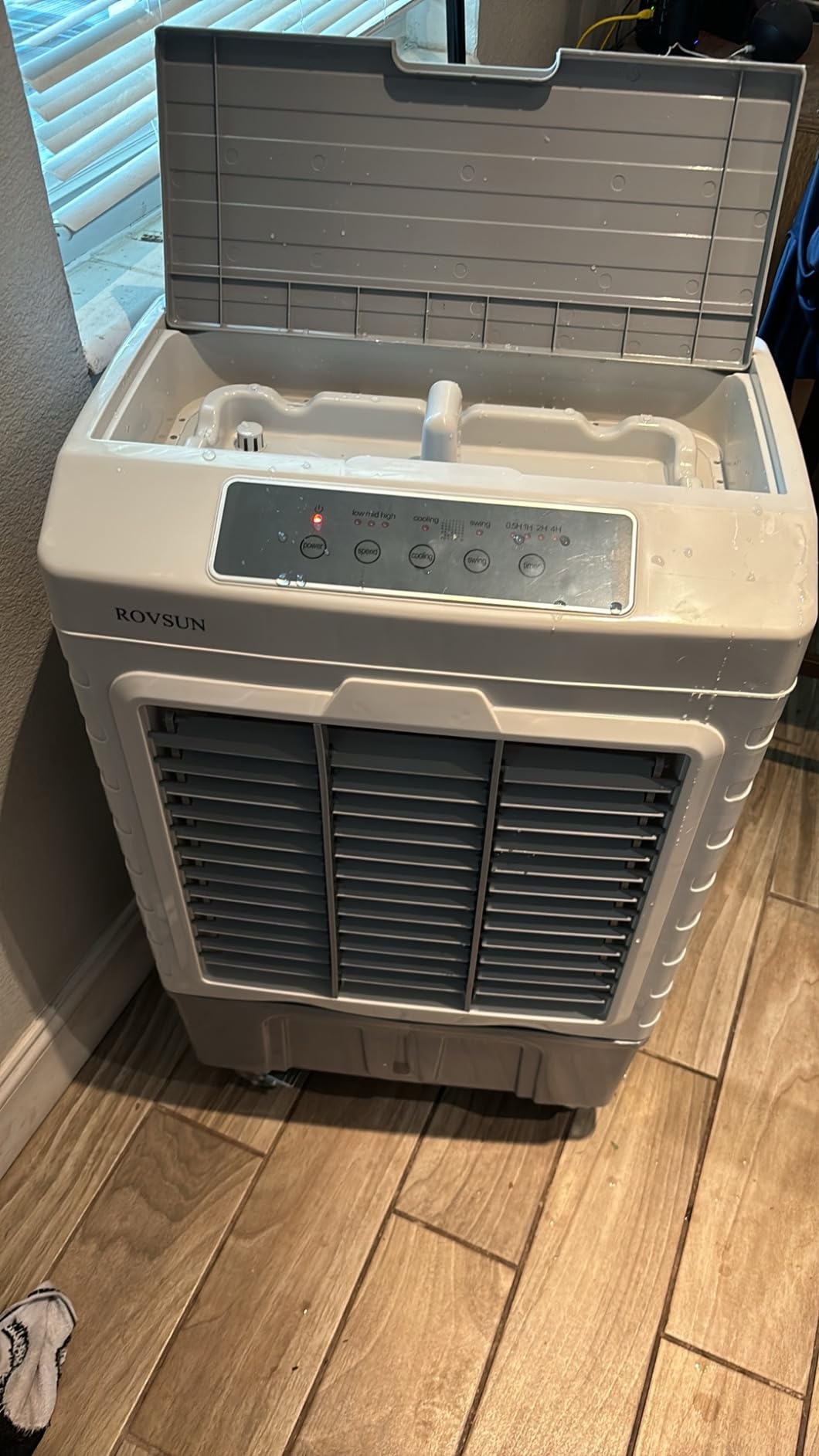 ROVSUN 5.2Gal Portable Swamp Cooler, 1400CFM Evaporative Air Cooler, 3-IN-1 Cooling Fan with Remote Control, 12H Timer & 4 Ice Box, 3 Speeds, Humidifying Oscillating Fan for Indoor or Outdoor customer photo 1