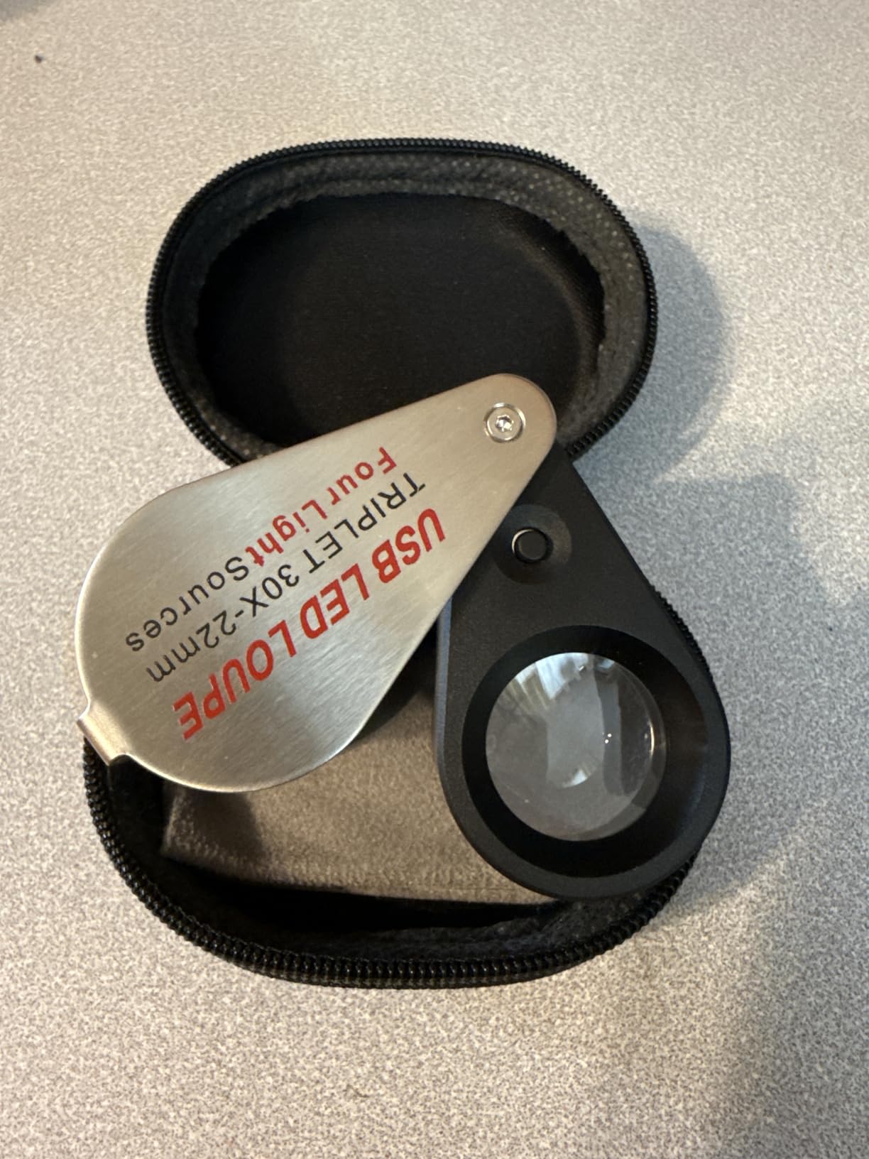 30X Jewelers Loupe Magnifier with UV and LED Lights, Four Types of Light, USB Rechargeable Illuminated Eye Loop Foldable Jewelry Magnifying Glass for Gems, Currency, Diamond, Coins, Watches, Stamps customer photo 1