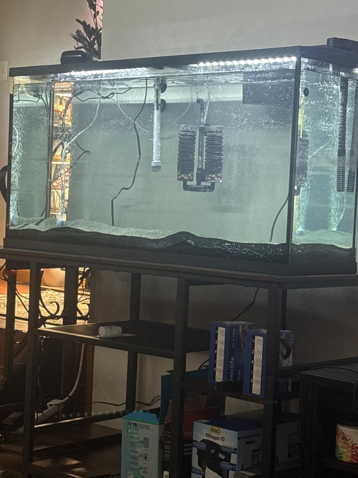 55-75 Gallon Fish Tank Stand with Power Outlet, 3-Tier Metal Frame Aquarium Stand, Heavy Duty Reptile Terrarium Tank Stand, 52.0