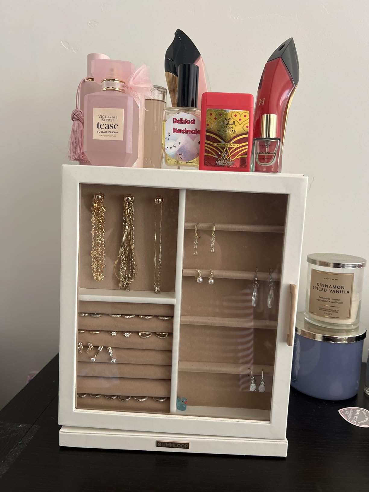 Glimmloop 360° Rotating Jewelry Box with 5 Drawers, Spacious Vertical Jewelry Organizer with Glass Window, Jewelry Storage Case, Dustproof & Moisture-resistant Design customer photo 2