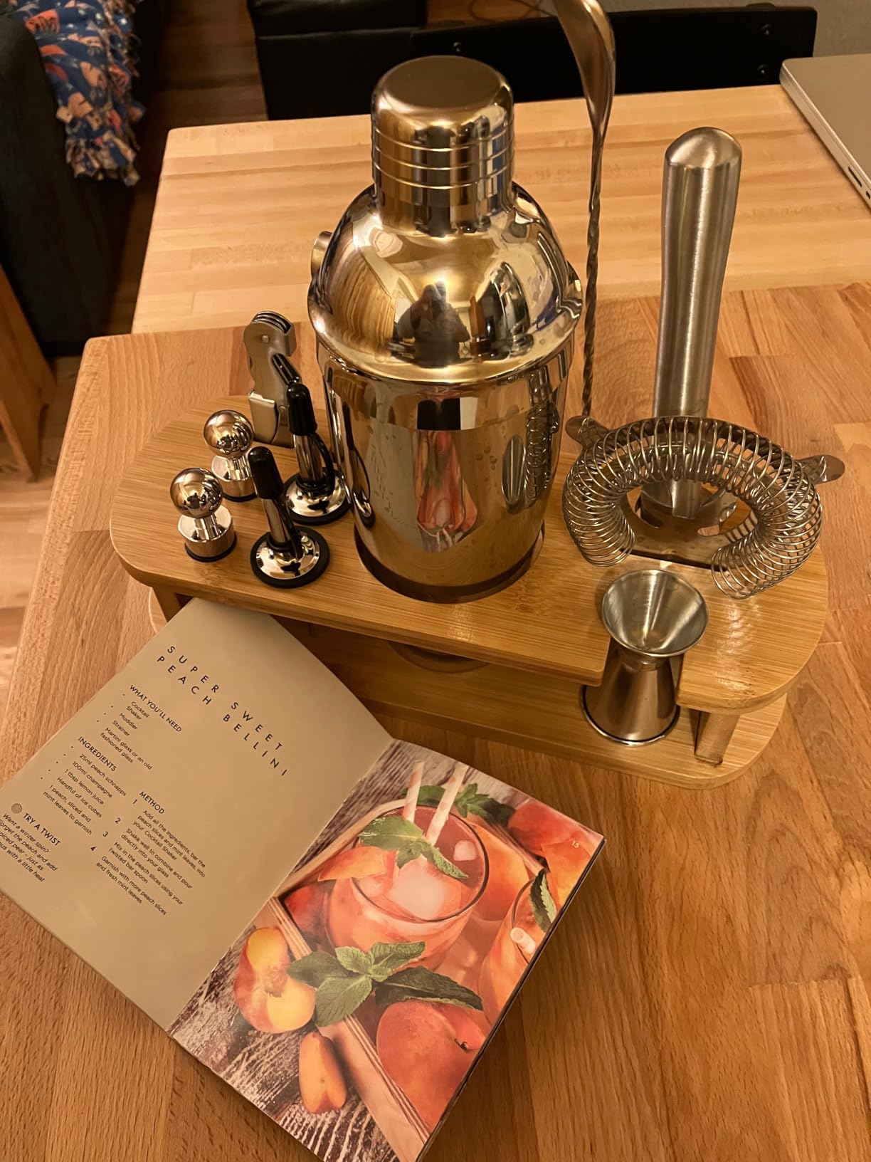 Cocktail Shaker Set Bartender Kit: 13-Pcs Bar Tools Set with Bamboo Stand, Essential Bar Accessories for Home: 25oz Martini Shaker, Jigger, Bar Spoon, Professional Cocktails Kit for Drink Mixing |Gift customer photo 1