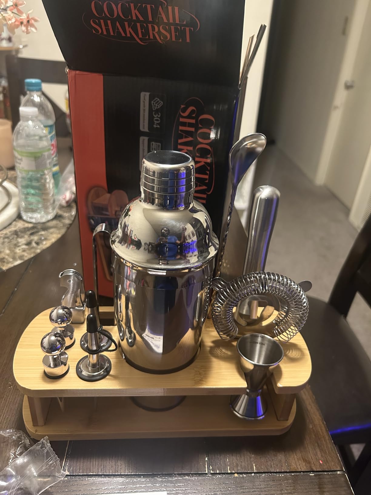 Cocktail Shaker Set Bartender Kit: 13-Pcs Bar Tools Set with Bamboo Stand, Essential Bar Accessories for Home: 25oz Martini Shaker, Jigger, Bar Spoon, Professional Cocktails Kit for Drink Mixing |Gift customer photo 2