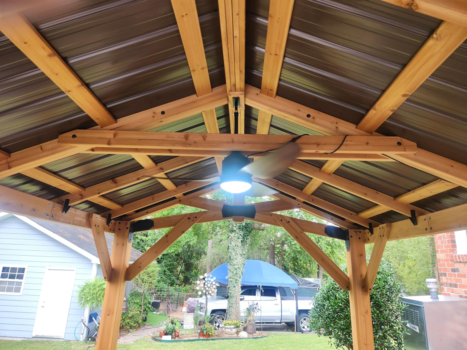 Depuley 42-Inch Outdoor Ceiling Fans: Walnut Waterproof Gazebo Fans with Lights Remote App Control - 3-Blade Plug-in Outdoor Hanging Fan for Patios Pergola Porch 6 Speed Reversible customer photo 2