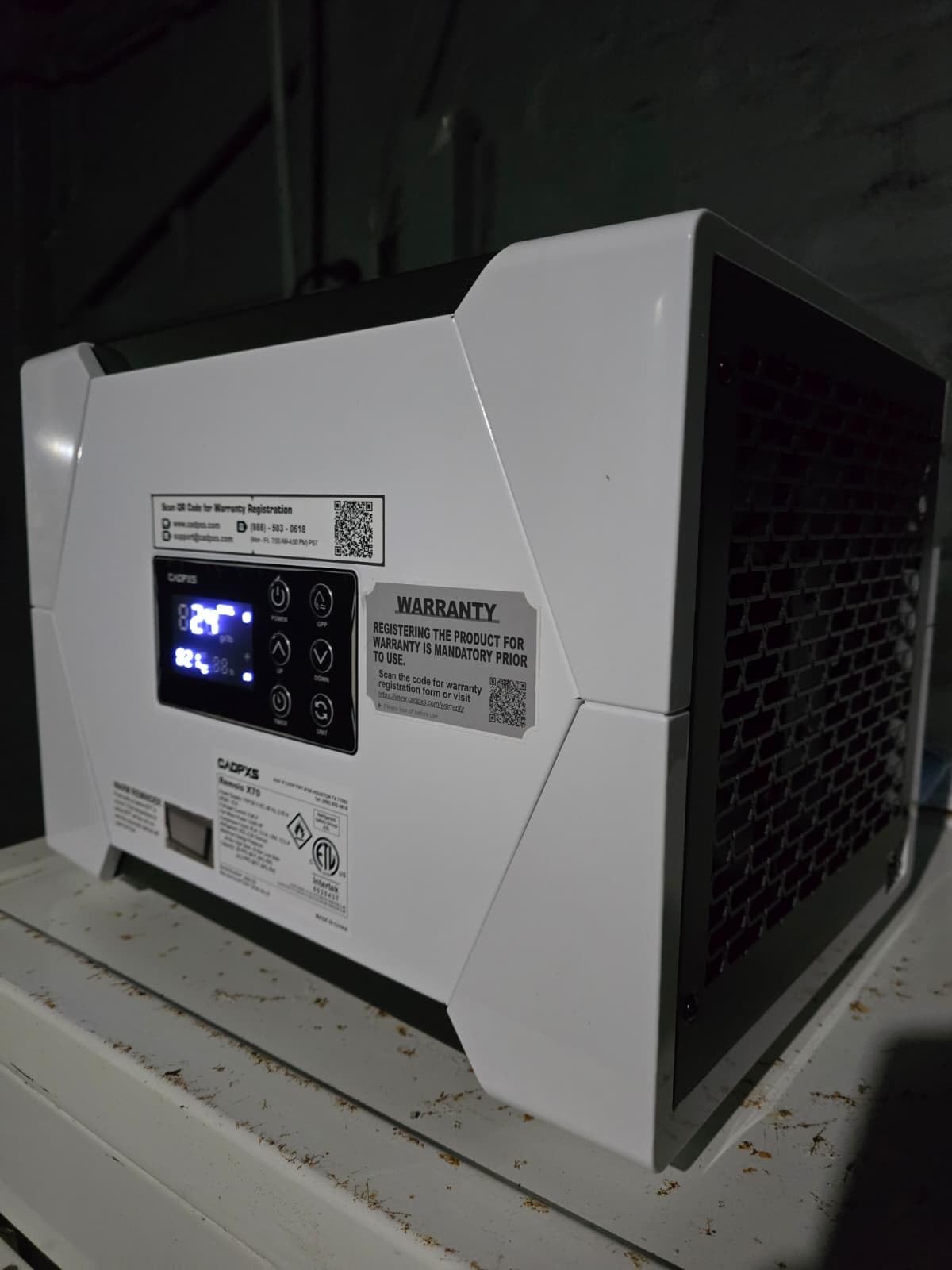 CADPXS Crawl Space Dehumidifier with Drain Hose, 80 Pint Commercial Dehumidifier for Basement, Home Use, Water Damage, Auto Defrost, Memory Start, cETL Certified, Up to 1000 Sq Ft customer photo 1