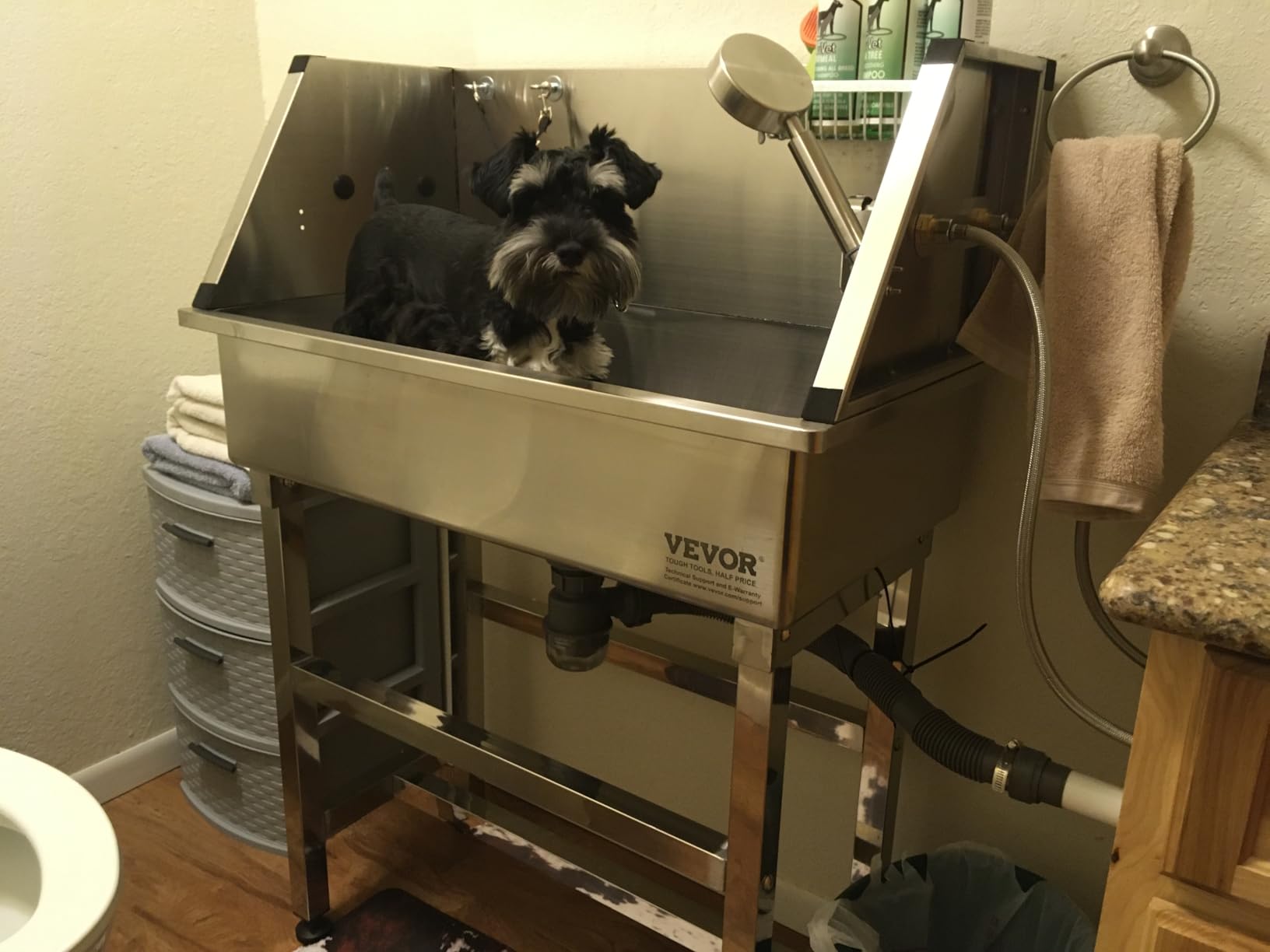 VEVOR Professional Dog Washing Station, 34 Inch Stainless Steel Pet Grooming Tub with Hot & Cold Faucet, Showerhead, Storage Rack, No-Bend All-in-One Bathtub, Home Wash Sink, Fits Small Cats and Dogs customer photo 1