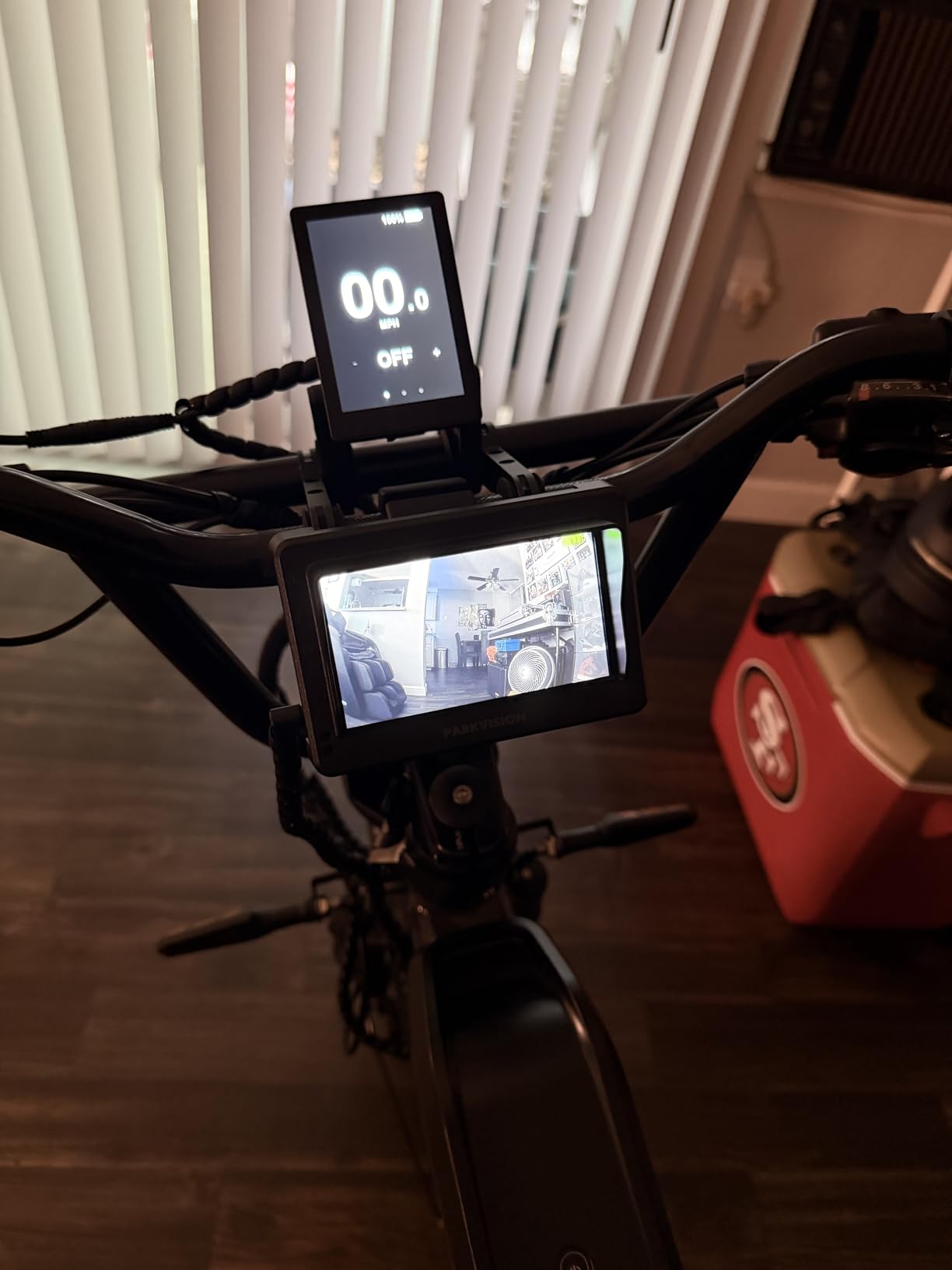 PARKVISION Handlebar Bike Mirror, Bicycle Rear View Zoom Camera with Dust Cover, 4.3'' HD 1080P Monitor, 120°/100°/80°/60° Wide Angle View, 10000mah Battery, Bike Camera for Mountain customer photo 1