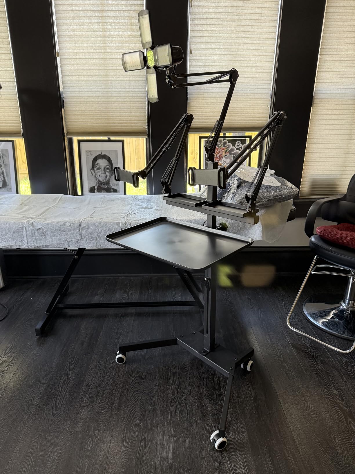 GBK Tattoo Workstation with LED Tattoo Light, Magnetic Tattoo Tray on Wheels,Salon Tray,Phone/Tablet Dual Stands,Tattoo Rolling Trolley for SalonTattoo Studio (Black) customer photo 2