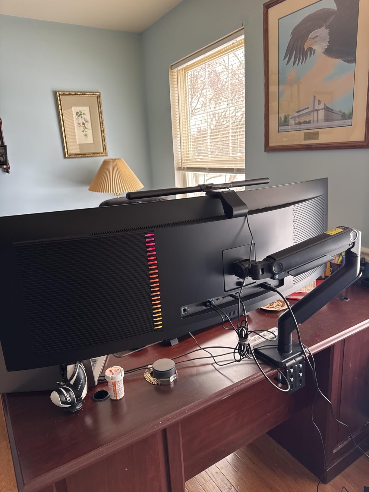 VIVO Heavy Duty Aluminum Ultrawide Monitor Tension Arm for up to 49 inch Screens, Holds 44 lbs, Premium Desk Mount Stand Designed for Samsung Odyssey G9 and More, Black, STAND-V101V customer photo 1