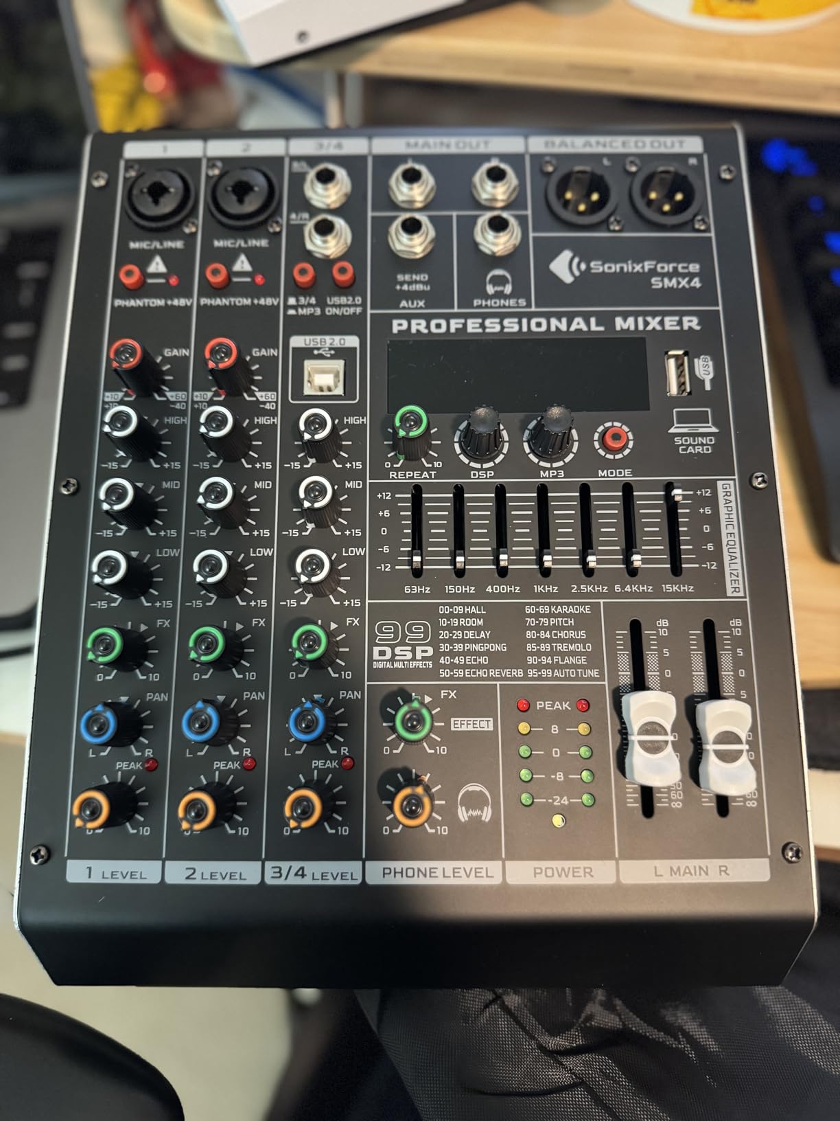 4 Channel Audio Mixer, 99 DSP Sound Board Console with 48V Phantom Power, Professional DJ Mixer for Podcasting, Streaming, Studio Recording (SMX4) customer photo 2