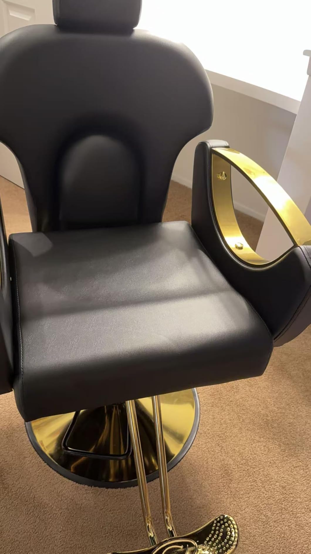 Salon Chair Reclining Barber Hair Chair for Hair Stylist with Heavy Duty Hydraulic Pump, 360 Swivel Styling Beauty Spa Tattoo Equipment for Home Barbershop, Black Gold customer photo 1