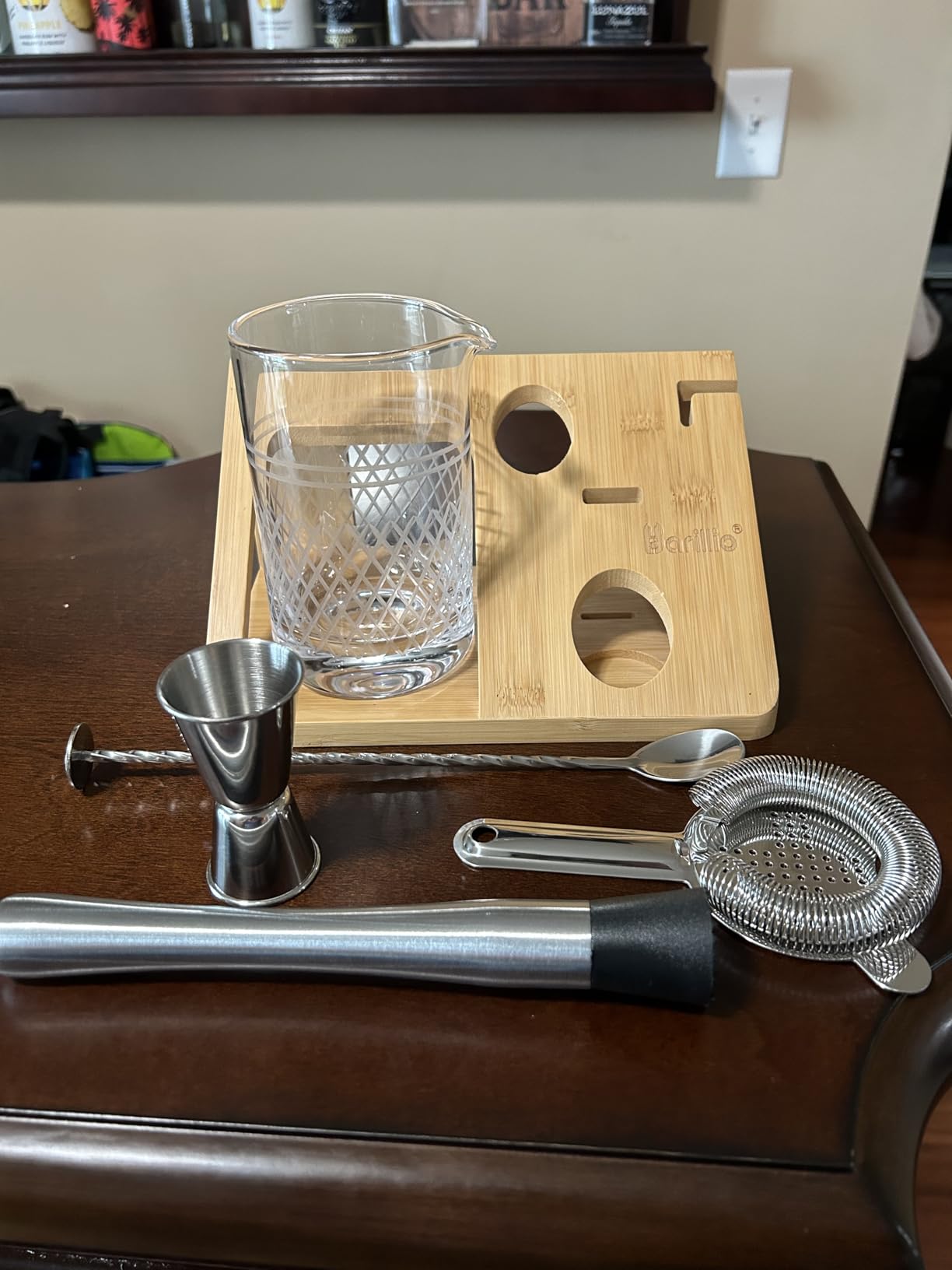 Barillio 24 Oz Crystal Cocktail Mixing Glass with Bamboo Stand & Bar Tools | Seamless Lead-Free Crystal, Weighted Base Stirring Pitcher | Including Muddler, Mixing Spoon, Jigger and Strainer customer photo 2