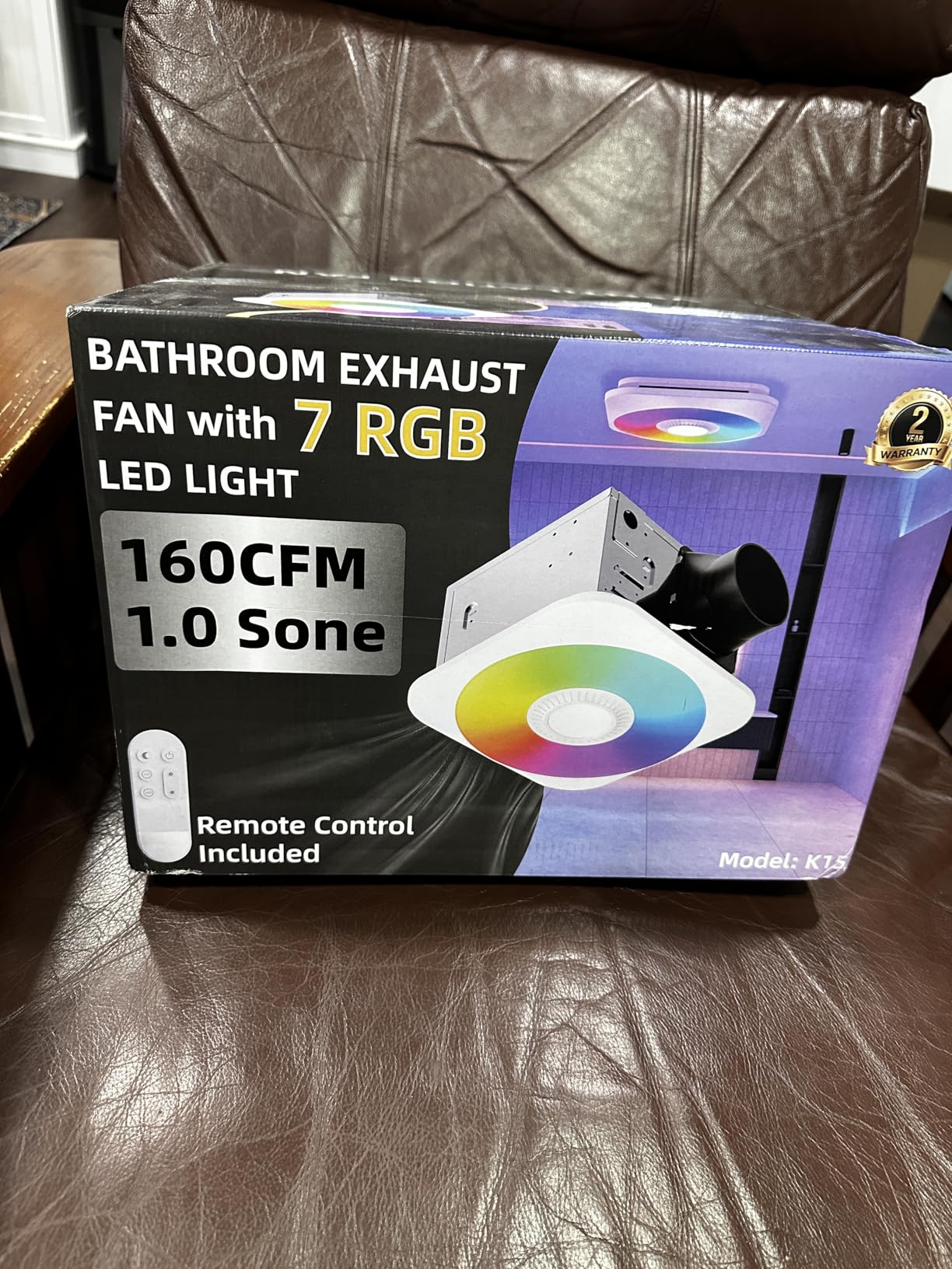 Bathroom Exhaust Fan with Light, 36W Quiet Vent Fan - 160 CFM & 1.0 Sone, 1500lm LED Light (3000K/4000K/5000K) - 5 Brightness Adjustable, 7 RGB Modes & Nightlight, Remote Control, Easy to Install customer photo 1