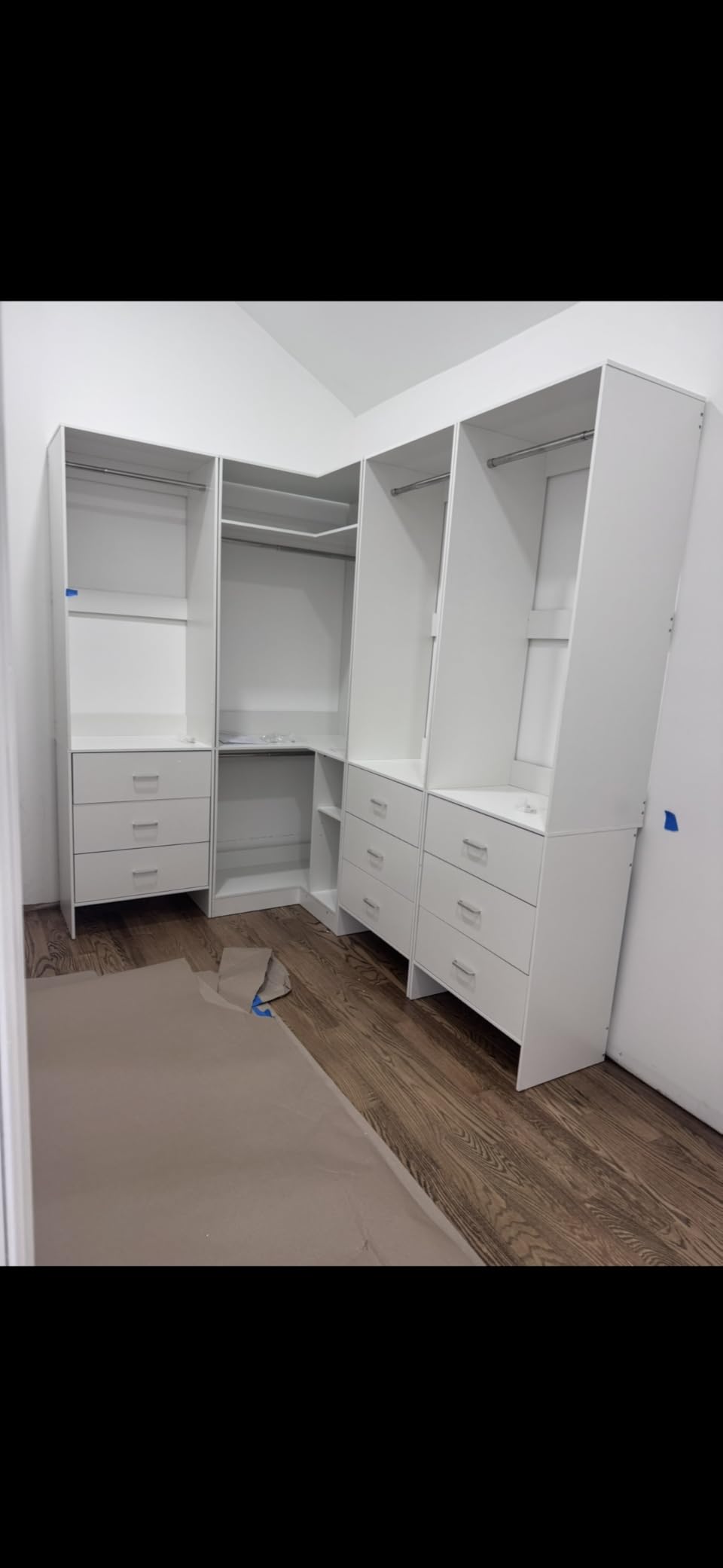 Aheaplus Closet System with 3 Drawers, 2 Hanging Rods & Corner Tower, Corner Closet System with Hanging, L-Shaped Walk-In Wardrobe Organizer, 1300+ lbs Capacity, Set of 2, White customer photo 1