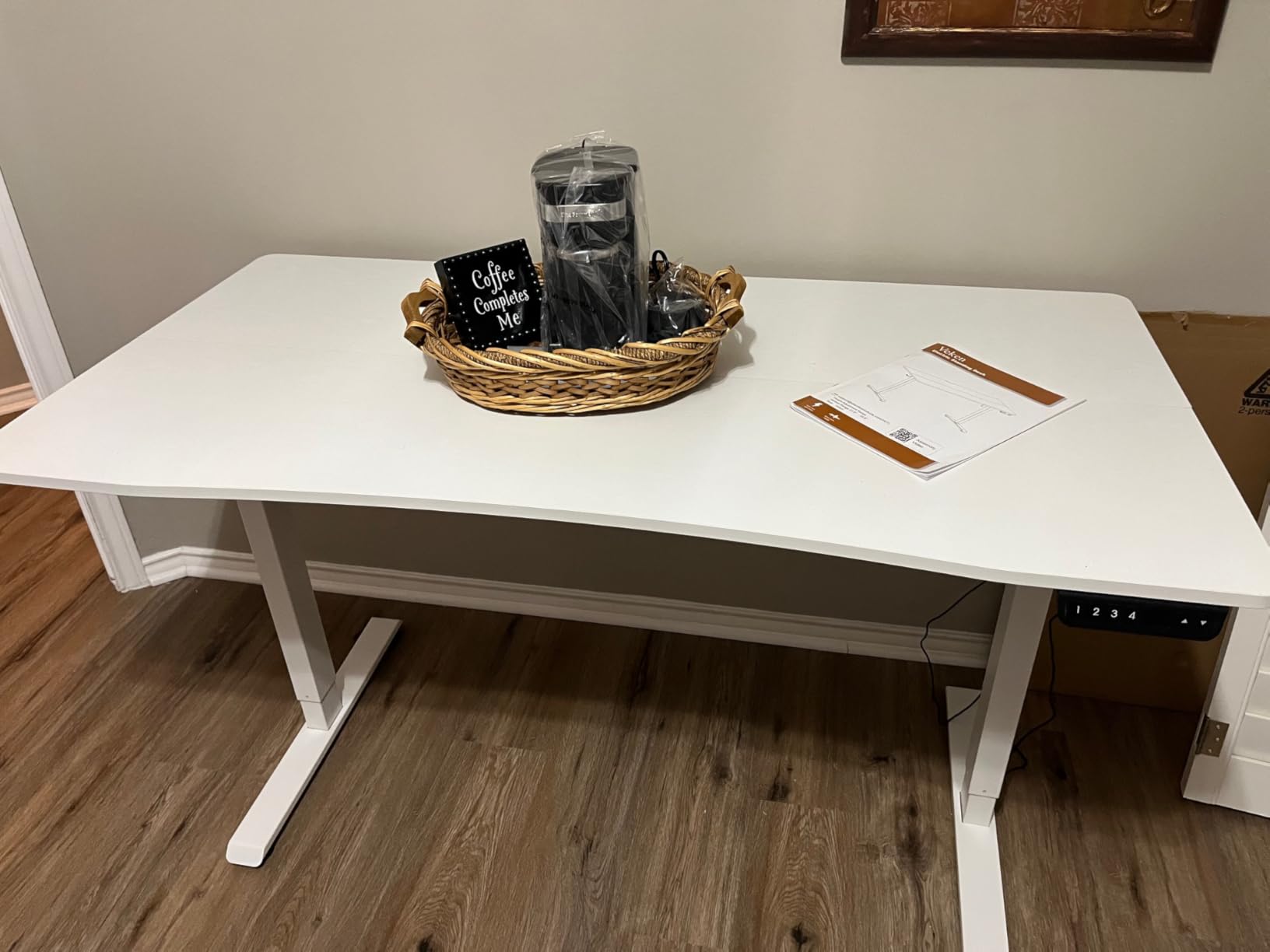 Veken 63 x 28 Inch Electric Standing Desk, Sit to Stand Up, Work Home Office Computer Table for Study, Walking Pad, Writing, and Games, Wooden Desktop Desks, Brown customer photo 2