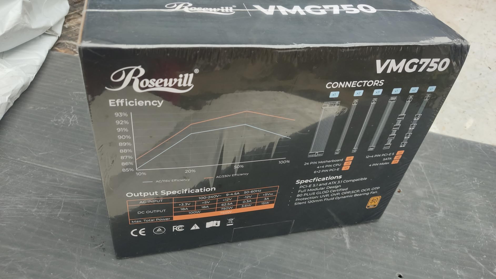 Rosewill VMG 750W 80+ Gold, ATX 3.0 & 3.1 Compatible, Full Modular Low-Noise Power Supply, PCIe 5.1 12V-2x6 Connector, 100% Japanese Electrolytic Capacitor, 120mm FDB Silent Fan - 5 Year Warranty customer photo 2