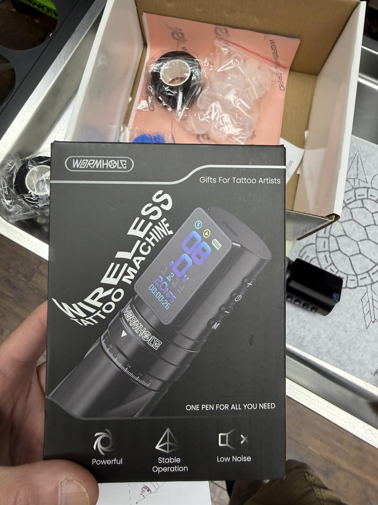 Wormhole Tattoo Gun Kit Wireless Tattoo Machine Kit - 7 Adjustable Stroke, Dual 2300mAh Batteries, Smart Display with Timing Function, 3 Modes (Normal/Jump-Start/Dot Work), for Lining & Shading customer photo 2