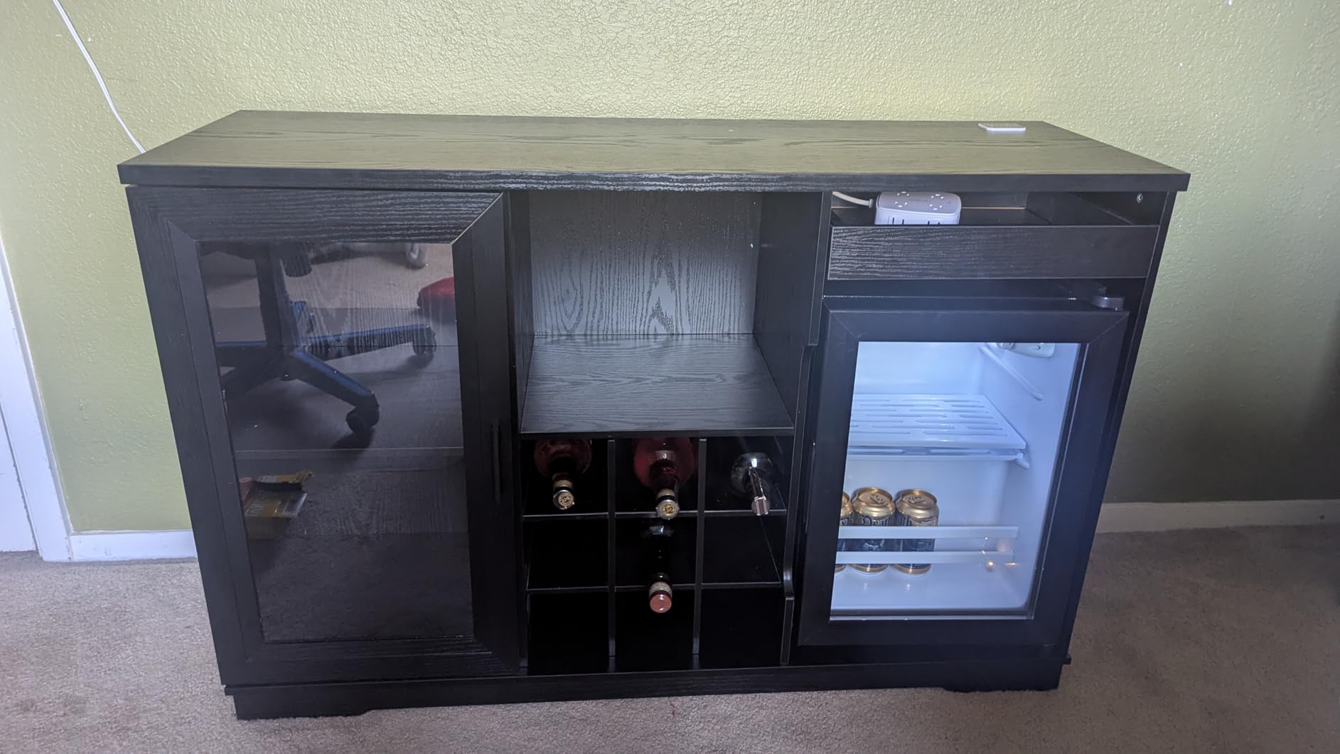 Coffee Bar Cabinet with Fridge (Fridge Included), Large Liquor Bar Cabinet with LED Lights, Glass Holder & Wine Rack, Wine Cabinet with Human Body Sensor, Buffet Sideboard for Home, Black customer photo 1