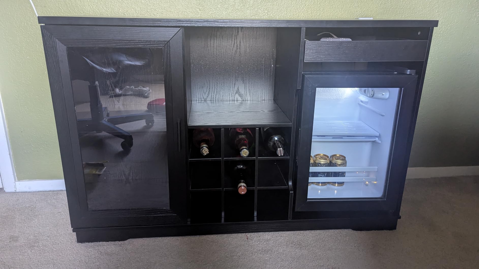 Coffee Bar Cabinet with Fridge (Fridge Included), Large Liquor Bar Cabinet with LED Lights, Glass Holder & Wine Rack, Wine Cabinet with Human Body Sensor, Buffet Sideboard for Home, Black customer photo 2