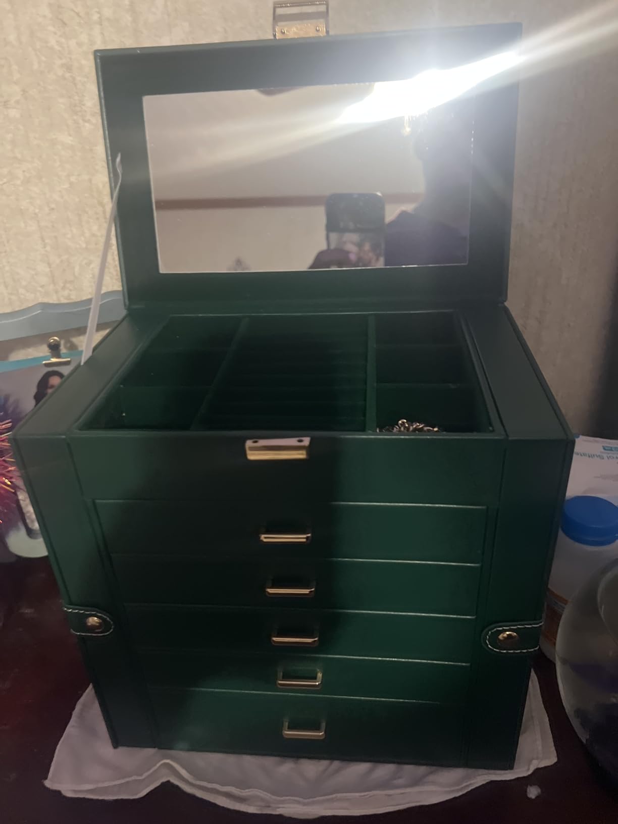 BOOVO Jewelry Box For Women, 6 Layer Large Jewelry Organizer With Mirror, Multi-Function Storage Box With Lock, Necklace Holder With 5 Drawers customer photo 1