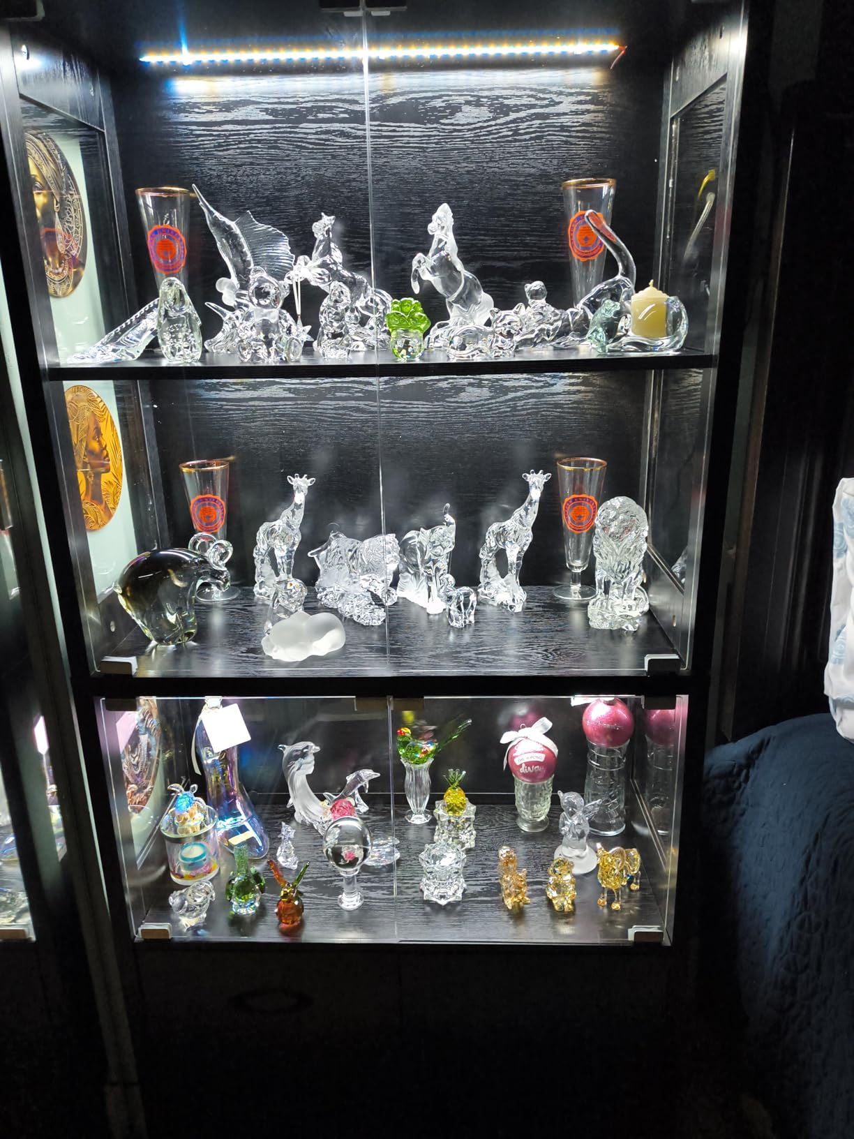 Display Cabinet with Glass Doors, 4-Tier Display Case with 3-Color Lights & Human Body Sensor, Storage Cabinets with 3 Shelves & 2 Drawers for Collectibles/Living/Dining/Game Room, Black Oak customer photo 2