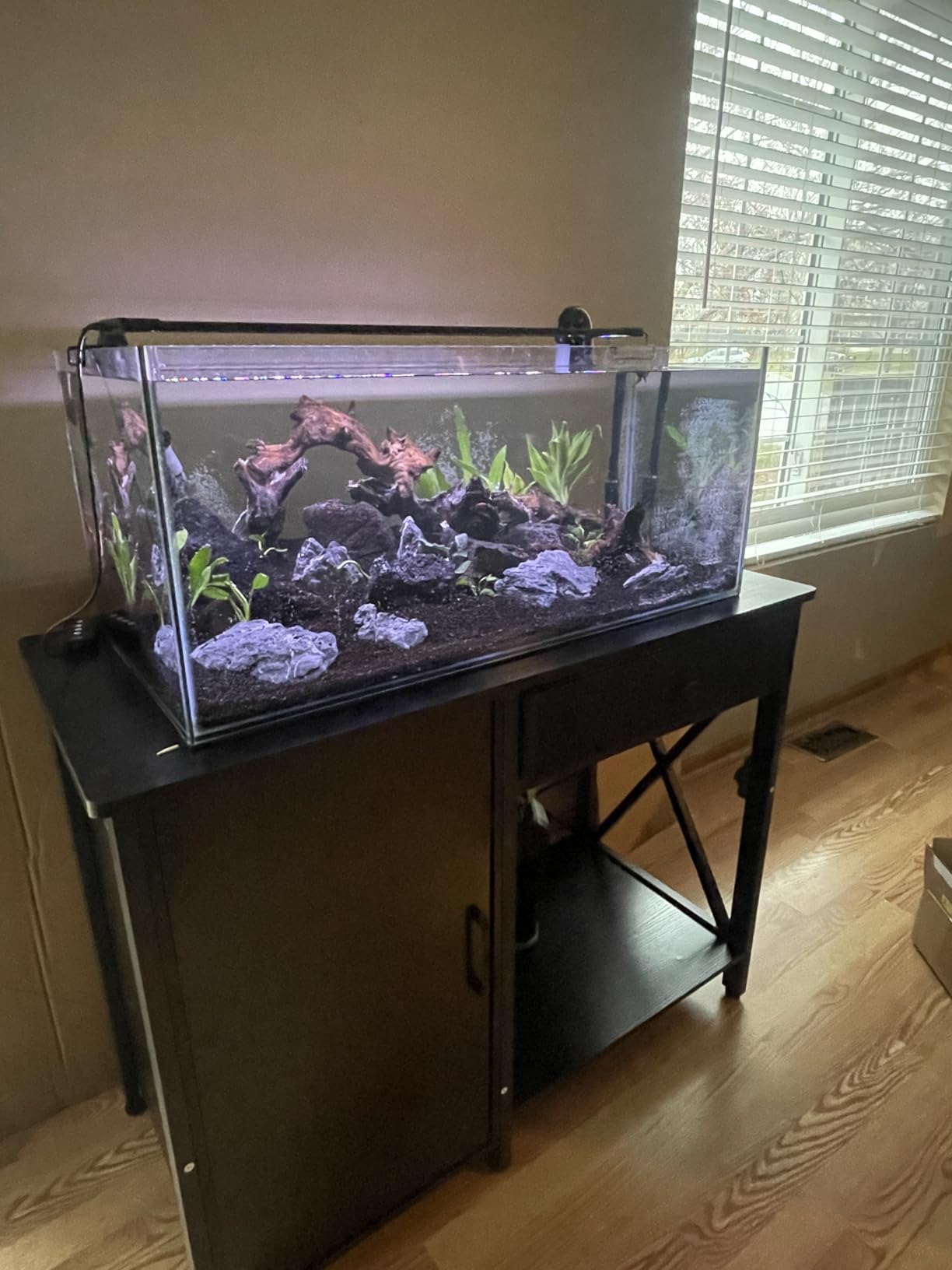 Fish Tank Stand for 55-75 Gallon Fish Tank: Aquarium Stand with Power Outlet - Metal 55 Gallon Tank Stand with Cabinet Drawer Storage for Turtle Tank, Reptile Terrarium (Black 1200LBS Capacity) customer photo 2