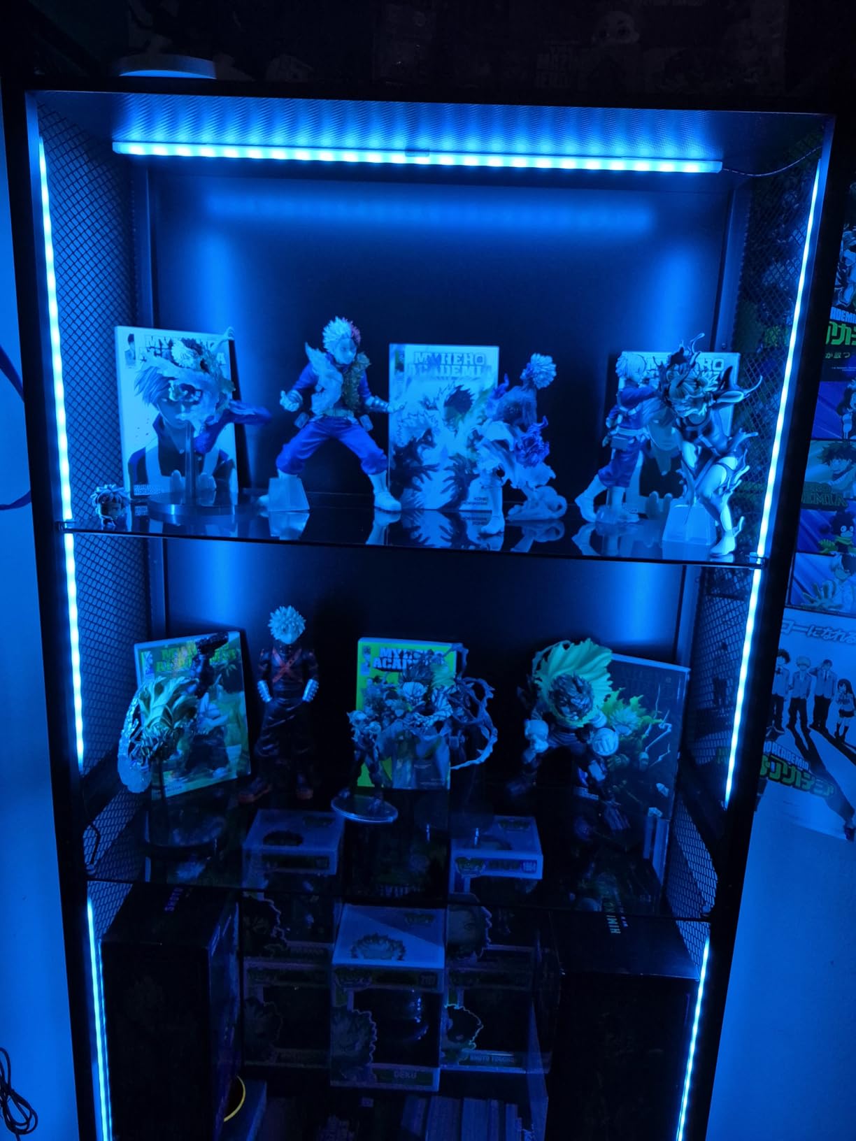 AODK Display Case with LED Lights, Display Cabinet with Glass Storage Shelves and Industrial Metal Mesh, 4-Tier Display Shelf for Collectibles, Curio Cabinet with Open Shelf, Black customer photo 2