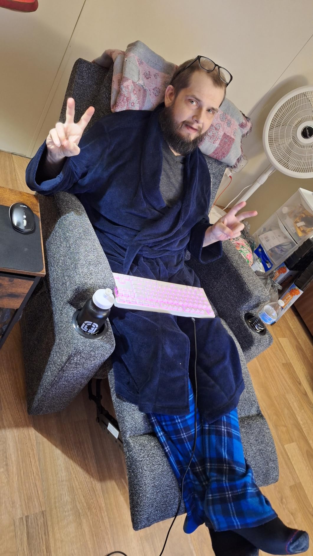 CANMOV Manual Recliner Chair with Massage and Heat, Soft Fabric Recliner Chair with Overstuffed Arm and Back, Manual Reclining Single Sofa with 2 Cup Holders, Side Pocket for Living Room, Dark Grey customer photo 1