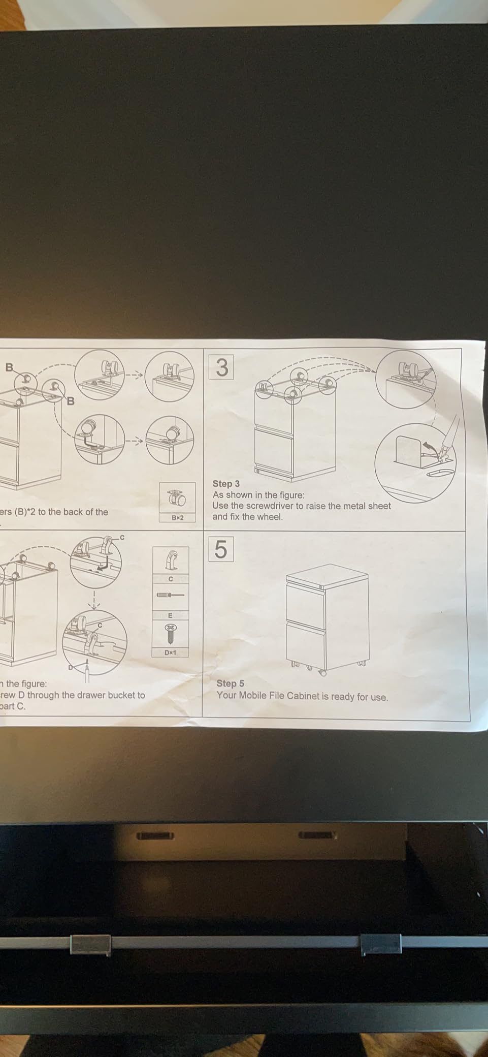 Aobabo 3 Drawer Lateral File Cabinet with Wheels, Lockable Metal Filing Cabinet for Home Office, Legal/Letter Size,Black,Required Assembled,15.87